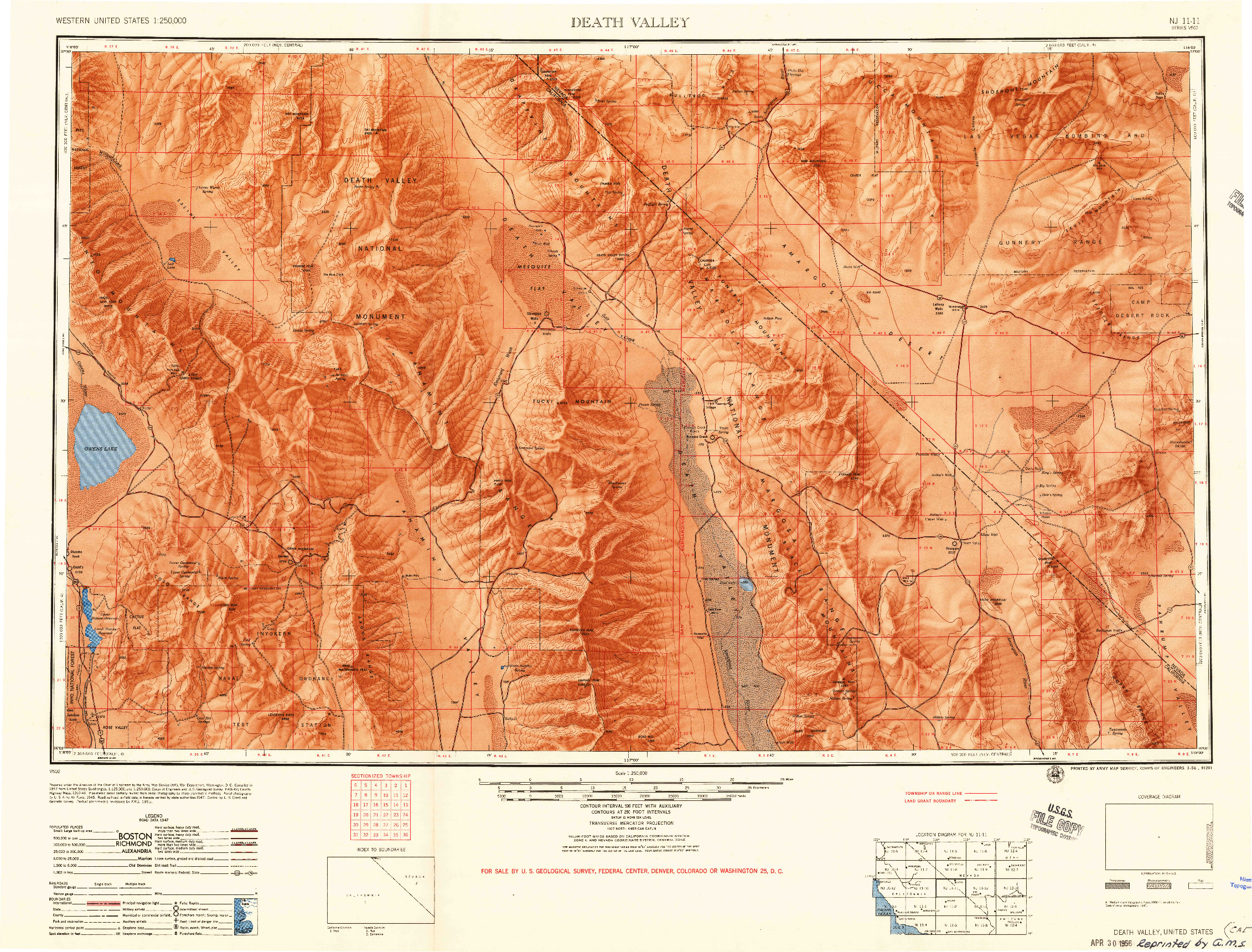 USGS 1:250000-SCALE QUADRANGLE FOR DEATH VALLEY, CA 1956