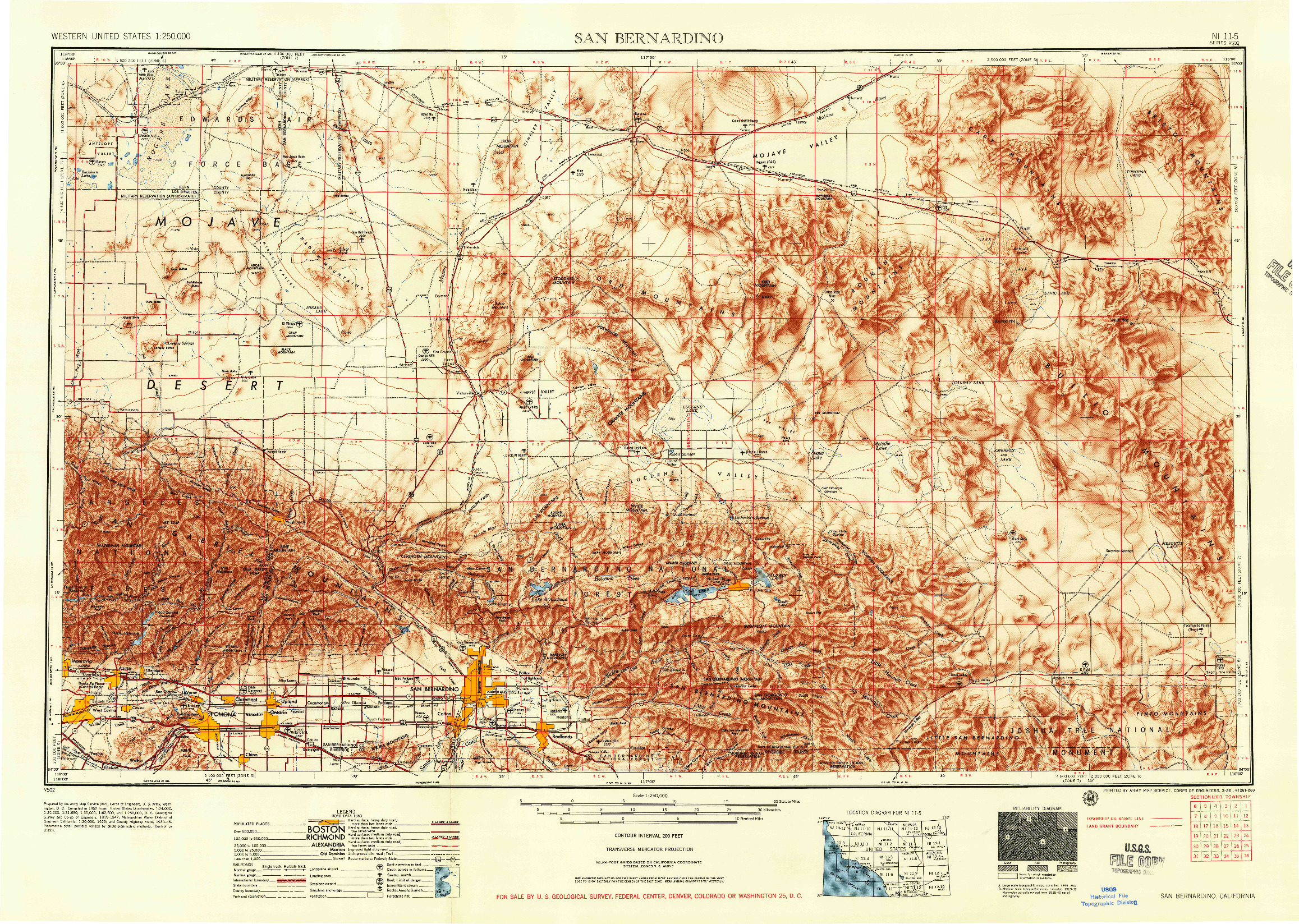 USGS 1:250000-SCALE QUADRANGLE FOR SAN BERNARDINO, CA 1956