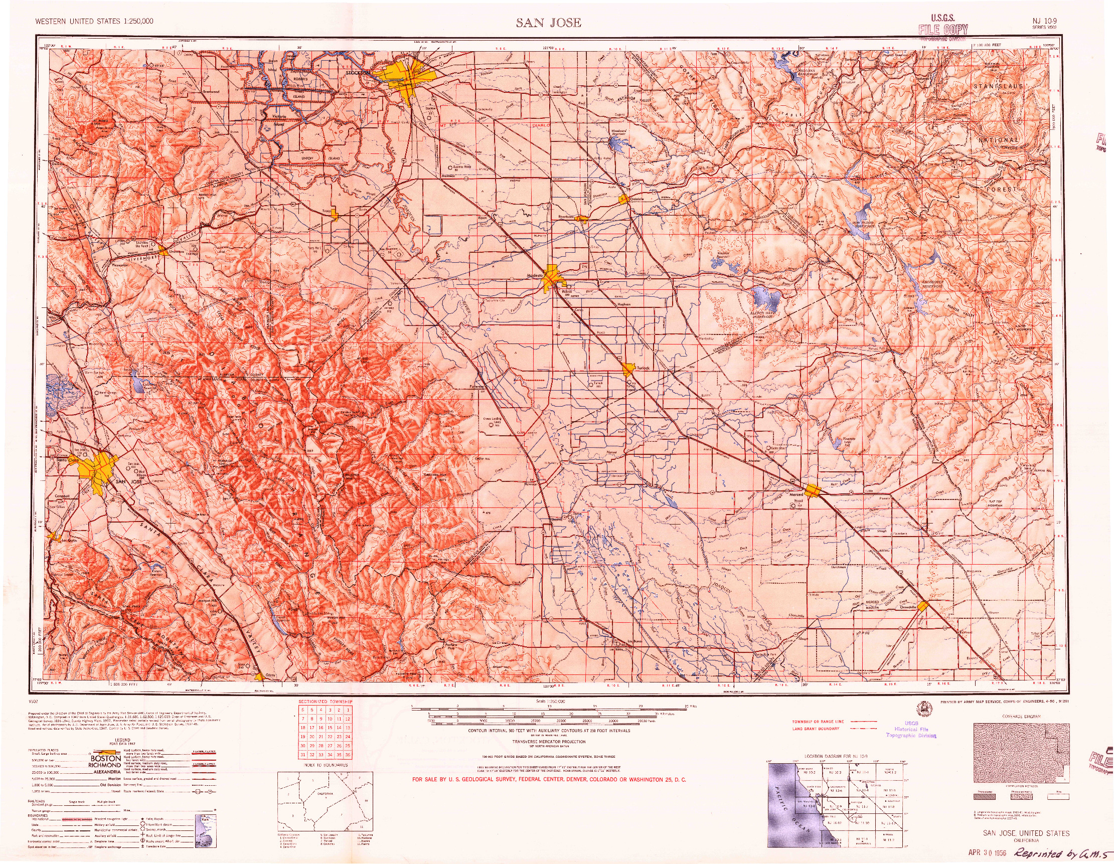 USGS 1:250000-SCALE QUADRANGLE FOR SAN JOSE, CA 1956