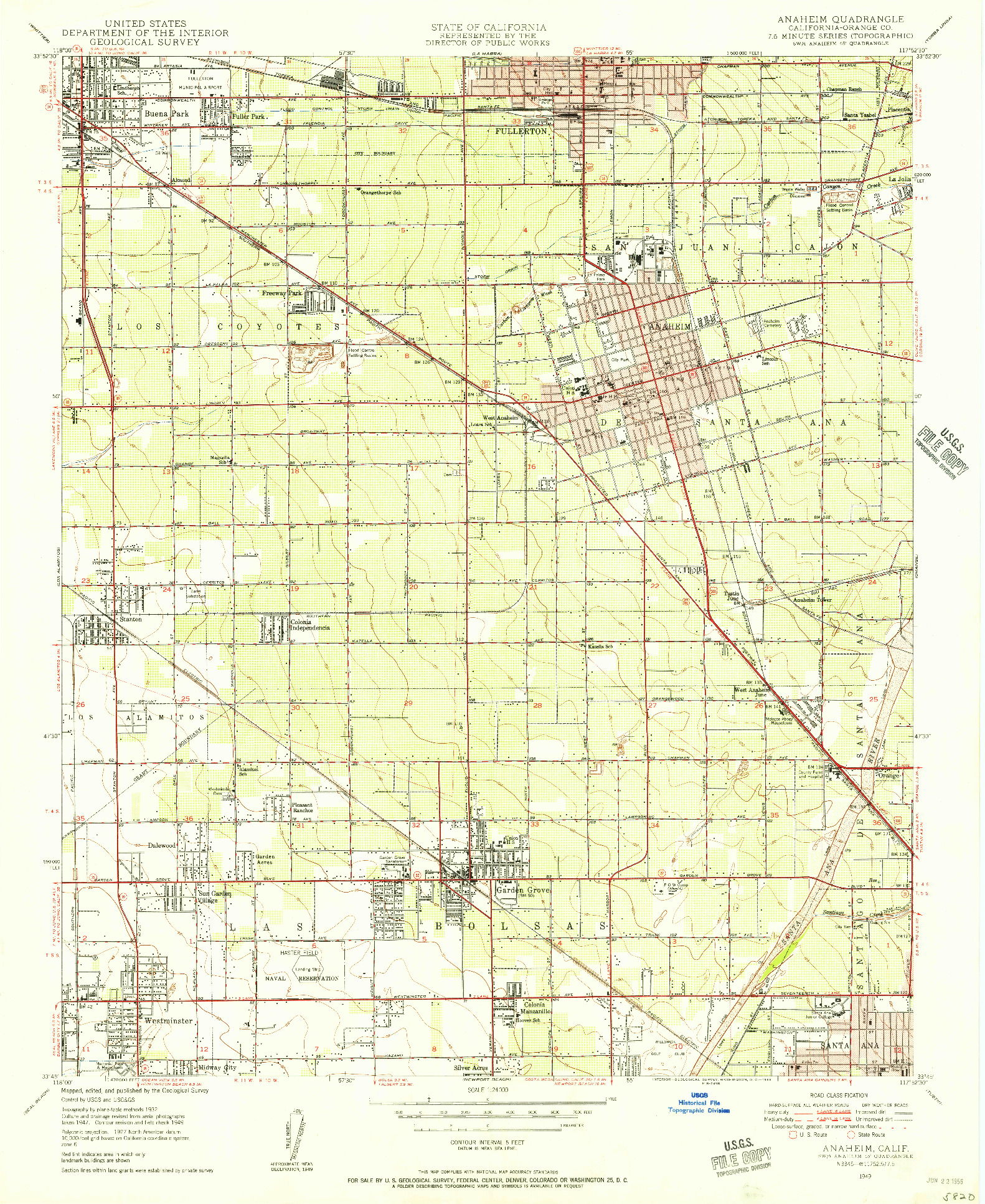 USGS 1:24000-SCALE QUADRANGLE FOR ANAHEIM, CA 1949