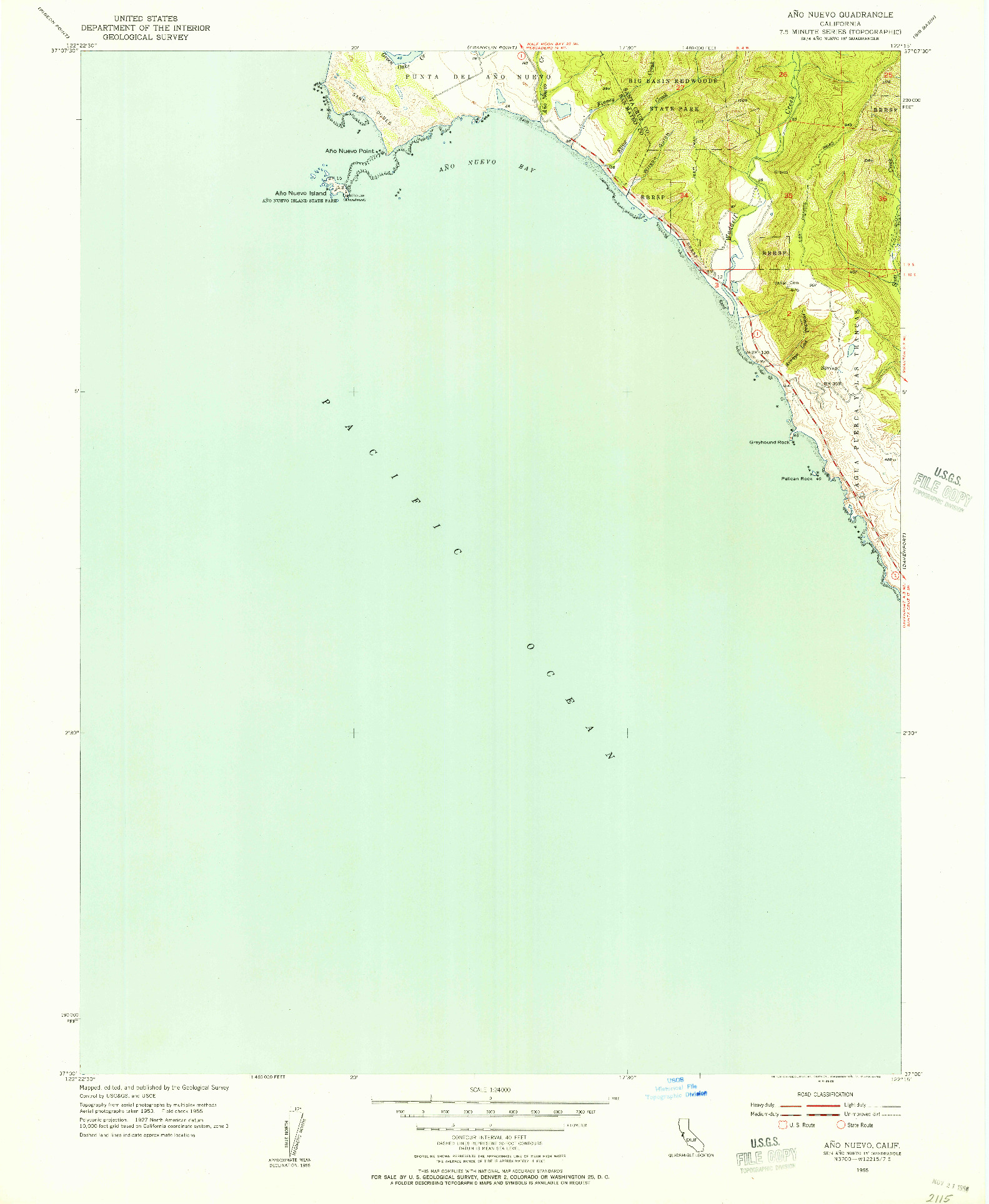 USGS 1:24000-SCALE QUADRANGLE FOR ANO NUEVO, CA 1955