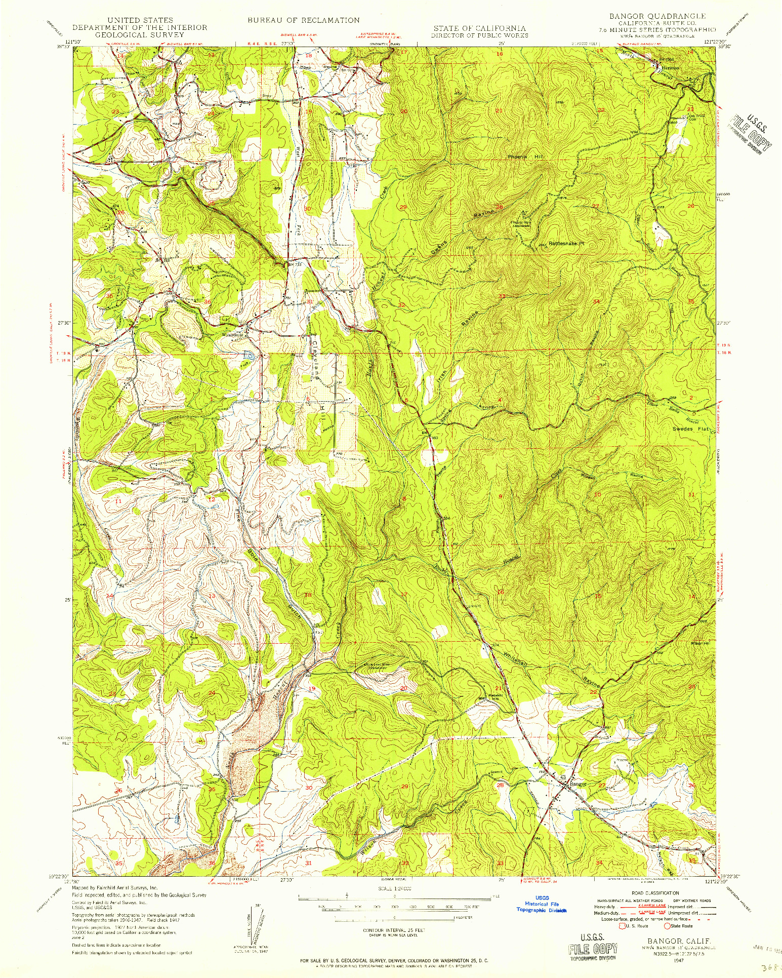 USGS 1:24000-SCALE QUADRANGLE FOR BANGOR, CA 1947