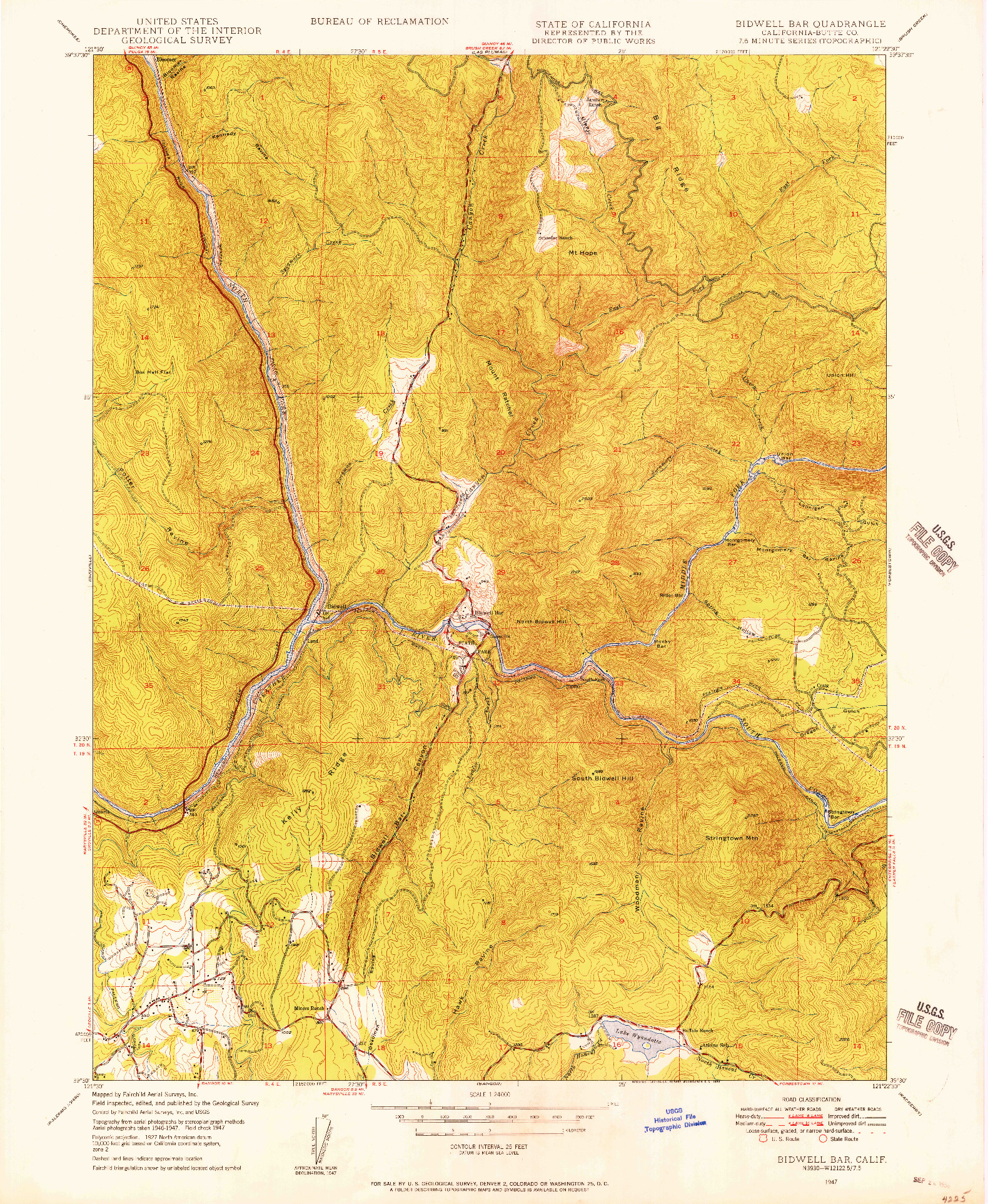 USGS 1:24000-SCALE QUADRANGLE FOR BIDWELL BAR, CA 1947