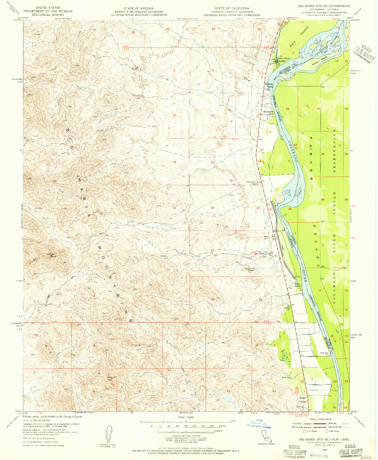 USGS 1:24000-SCALE QUADRANGLE FOR BIG MARIA MTS SE, CA 1955