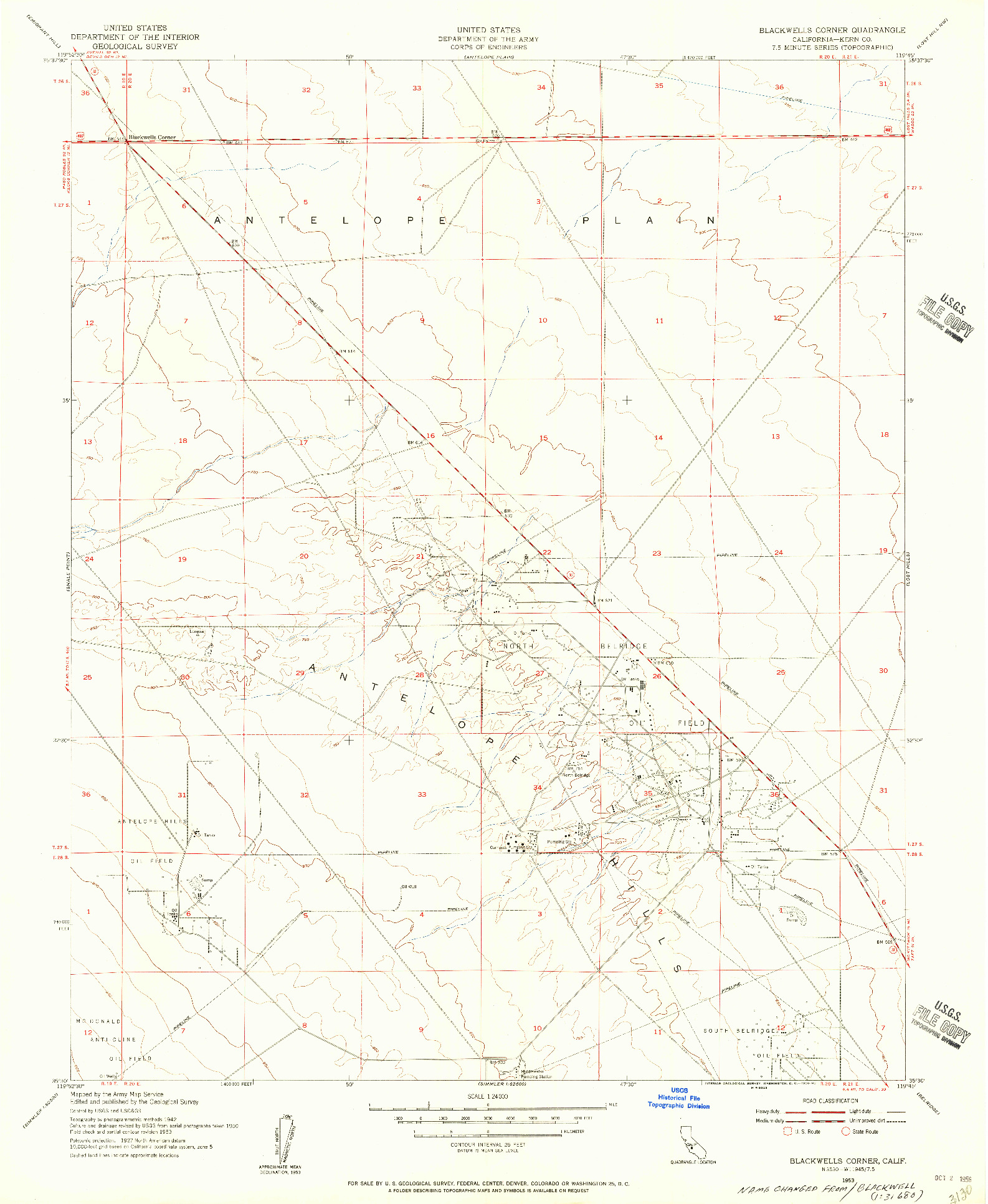 USGS 1:24000-SCALE QUADRANGLE FOR BLACKWELLS CORNER, CA 1953