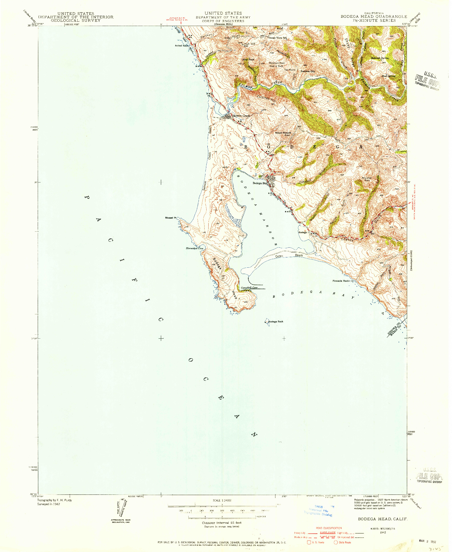 USGS 1:24000-SCALE QUADRANGLE FOR BODEGA HEAD, CA 1942