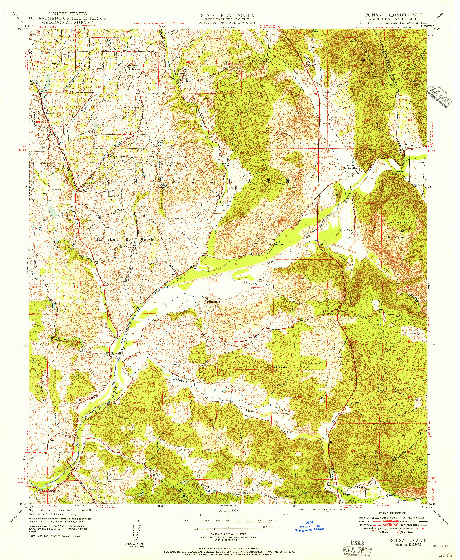 USGS 1:24000-SCALE QUADRANGLE FOR BONSALL, CA 1948