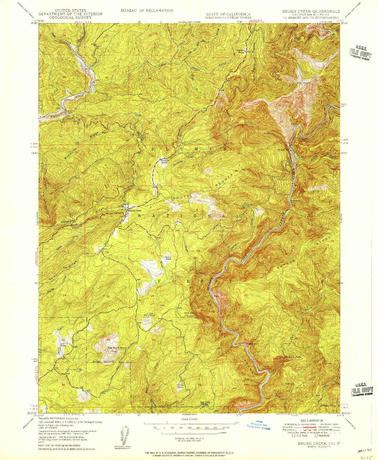 USGS 1:24000-SCALE QUADRANGLE FOR BRUSH CREEK, CA 1956