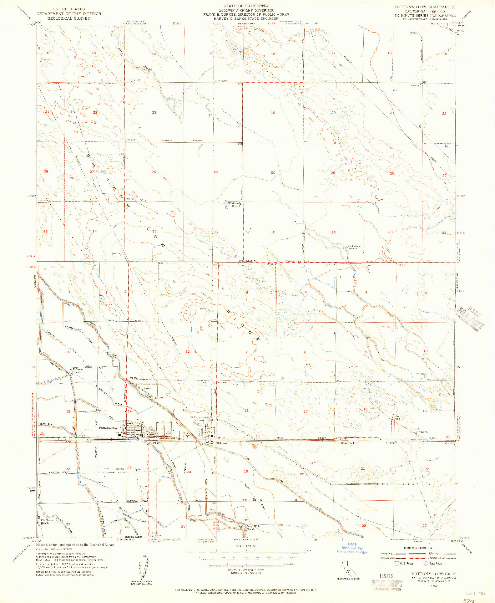 USGS 1:24000-SCALE QUADRANGLE FOR BUTTONWILLOW, CA 1954