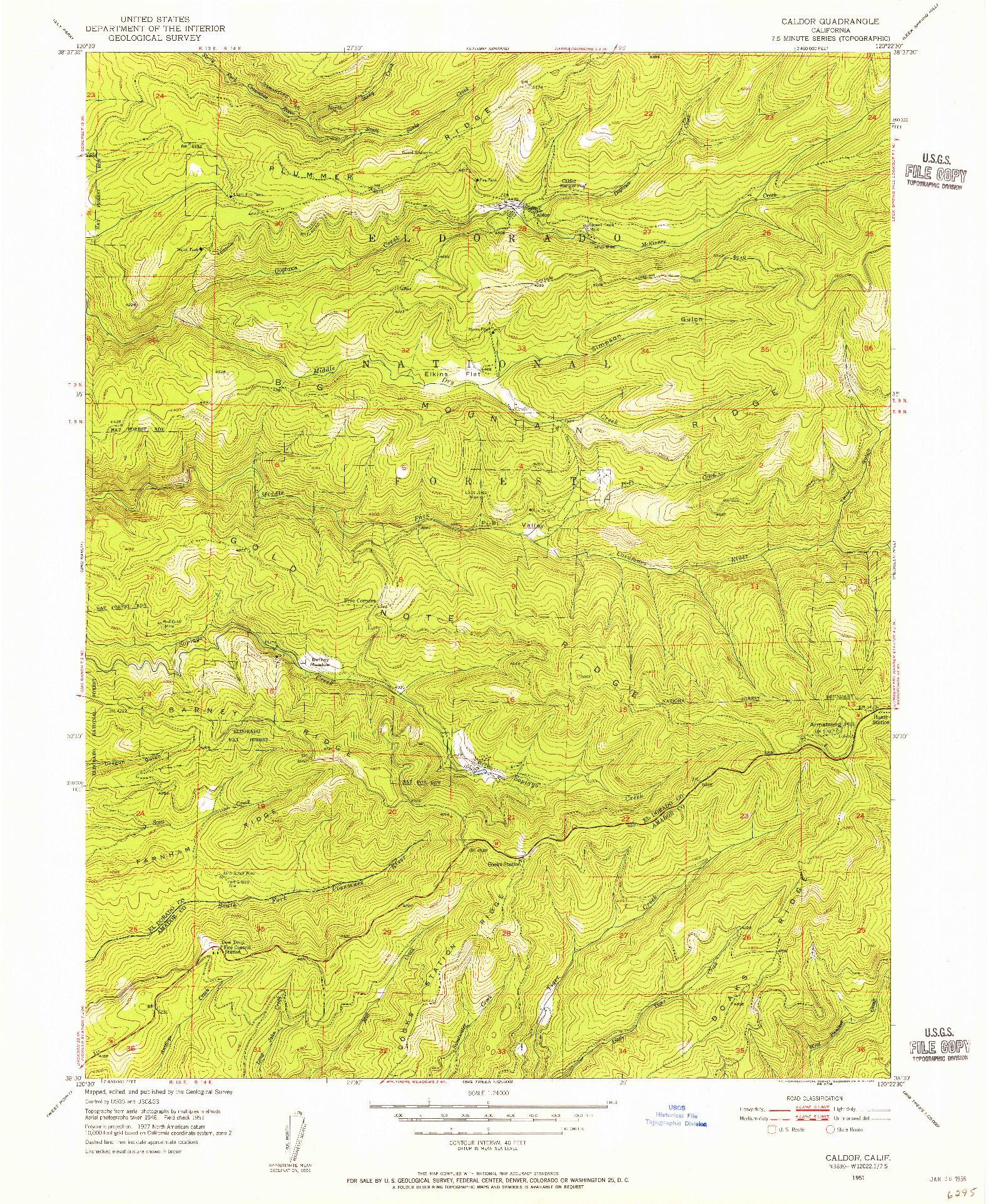 USGS 1:24000-SCALE QUADRANGLE FOR CALDOR, CA 1951