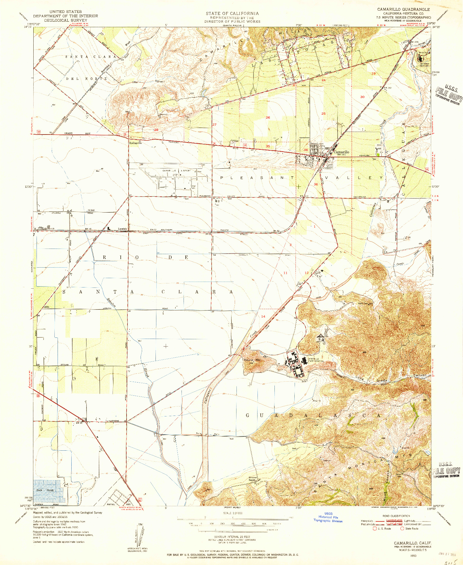 USGS 1:24000-SCALE QUADRANGLE FOR CAMARILLO, CA 1950