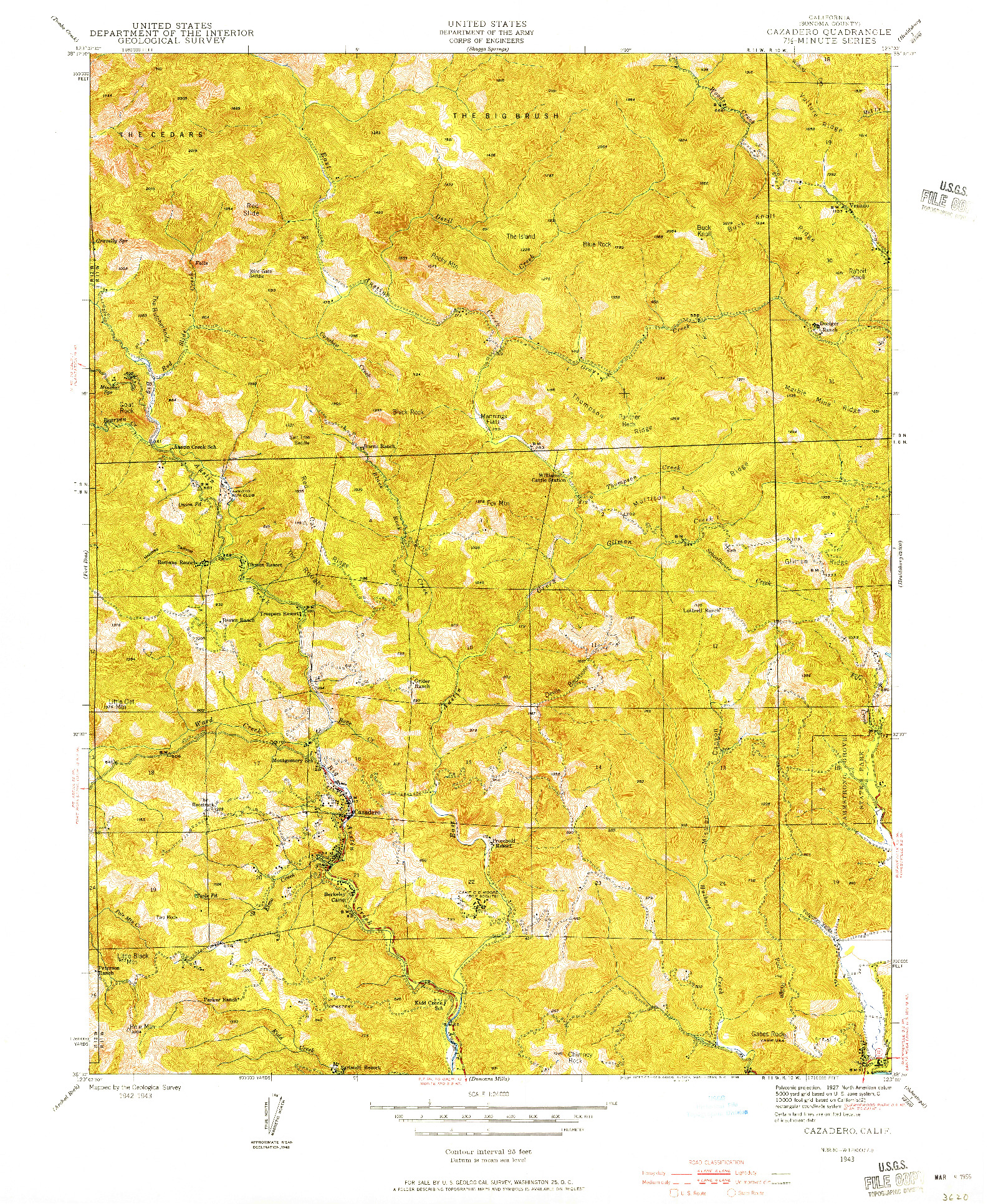 USGS 1:24000-SCALE QUADRANGLE FOR CAZADERO, CA 1943
