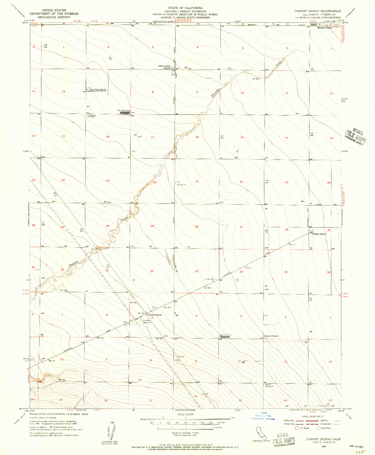 USGS 1:24000-SCALE QUADRANGLE FOR CHANEY RANCH, CA 1955