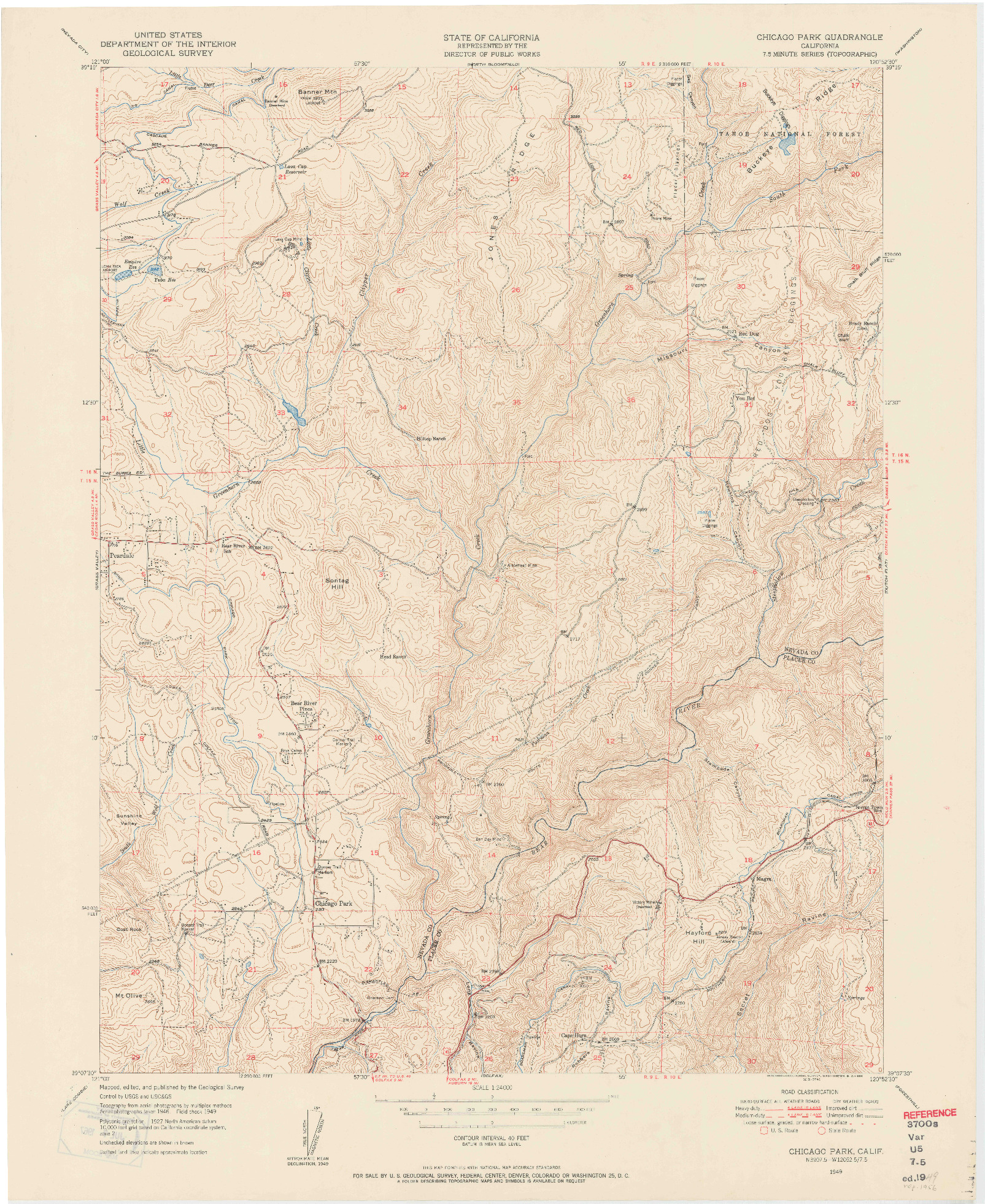 USGS 1:24000-SCALE QUADRANGLE FOR CHICAGO PARK, CA 1949