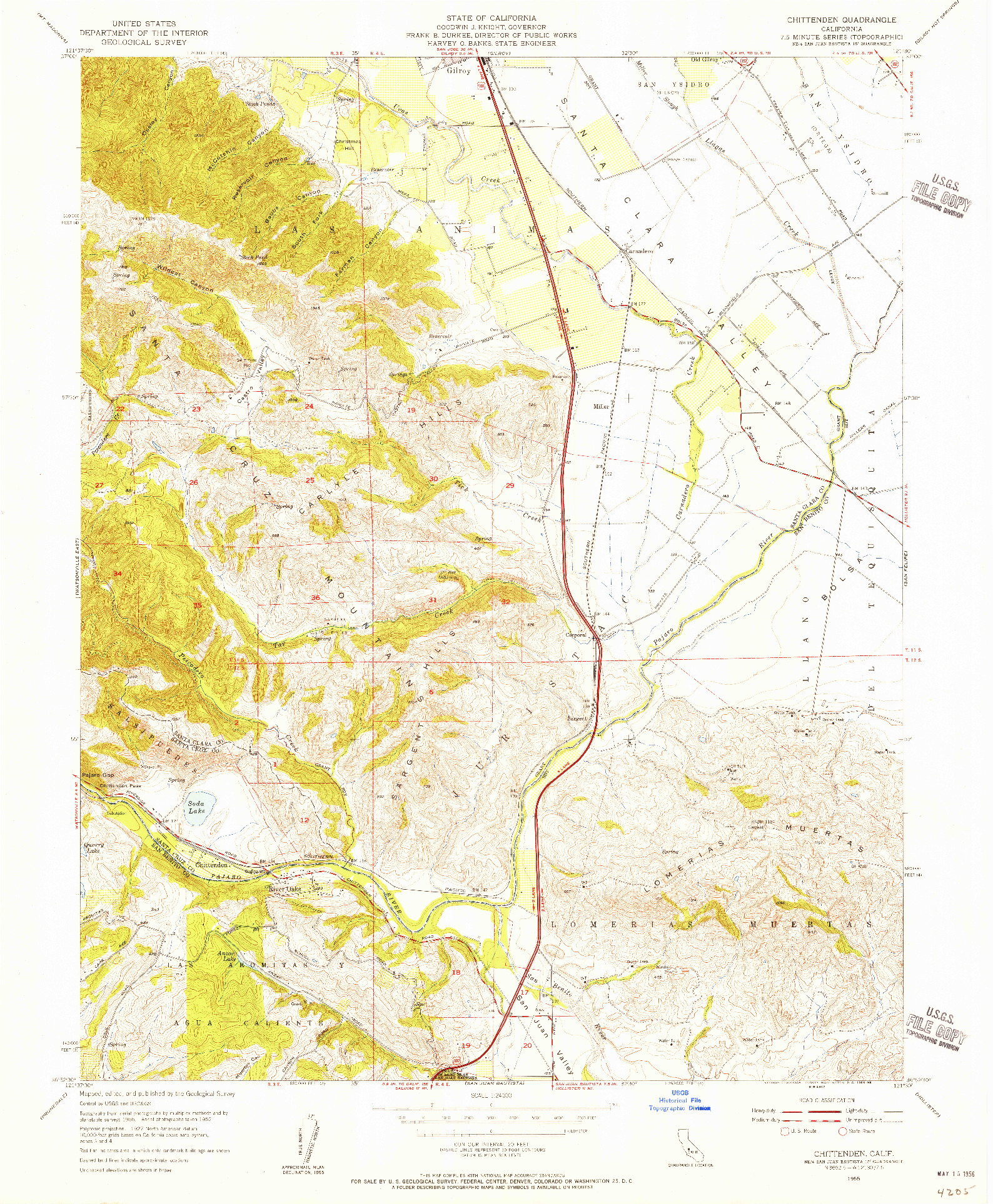 USGS 1:24000-SCALE QUADRANGLE FOR CHITTENDEN, CA 1955