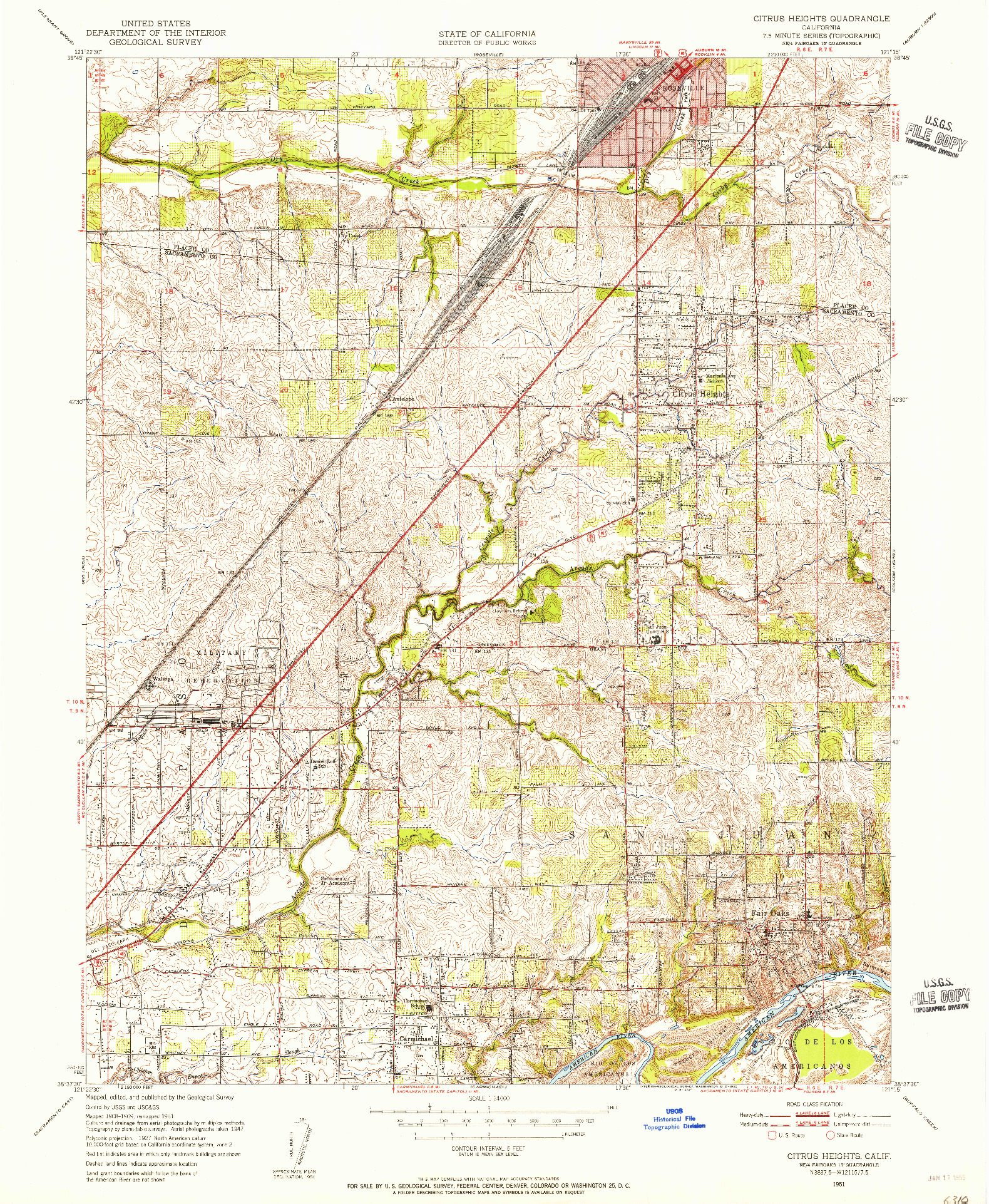 USGS 1:24000-SCALE QUADRANGLE FOR CITRUS HEIGHTS, CA 1951