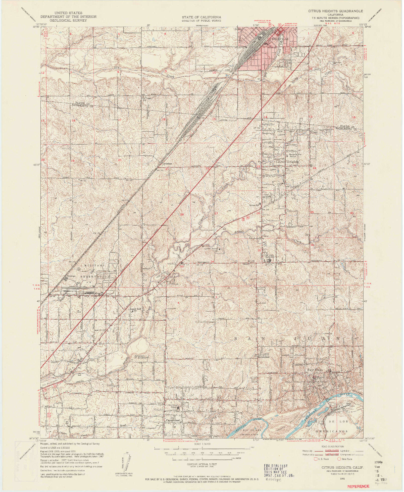 USGS 1:24000-SCALE QUADRANGLE FOR CITRUS HEIGHTS, CA 1951