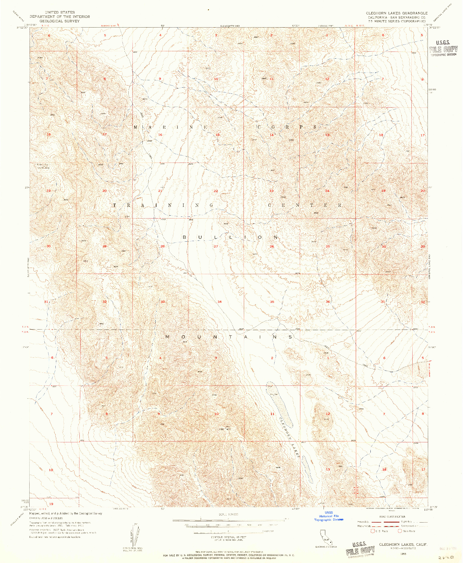 USGS 1:24000-SCALE QUADRANGLE FOR CLEGHORN LAKES, CA 1955