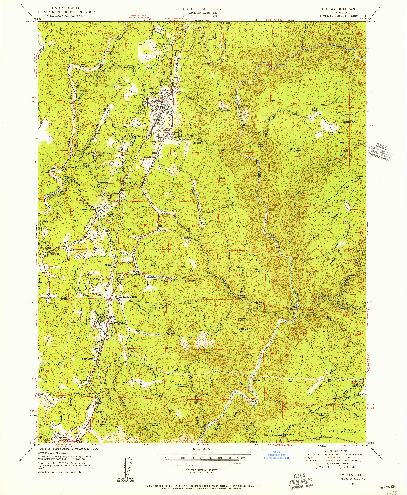 USGS 1:24000-SCALE QUADRANGLE FOR COLFAX, CA 1949