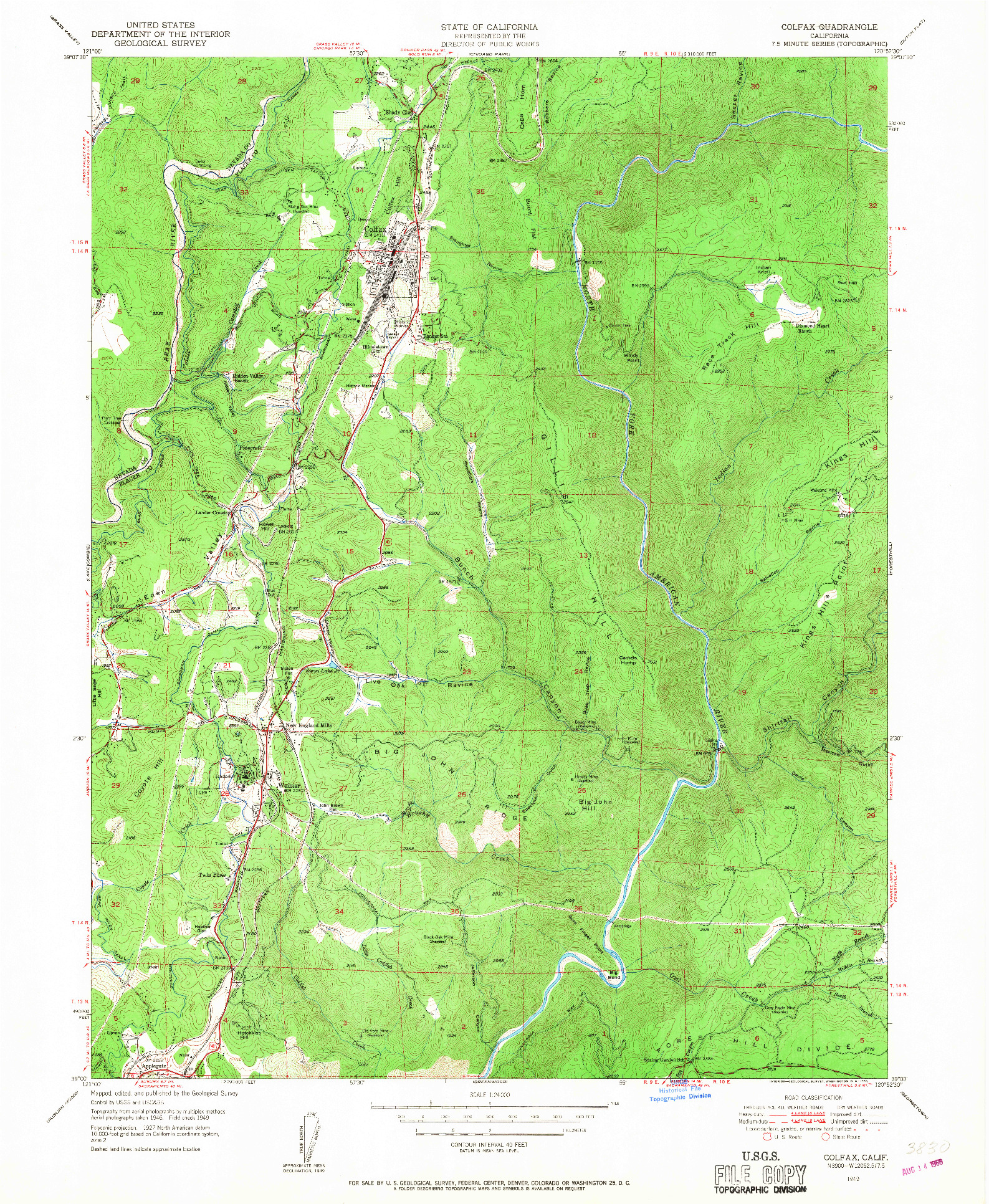 USGS 1:24000-SCALE QUADRANGLE FOR COLFAX, CA 1949