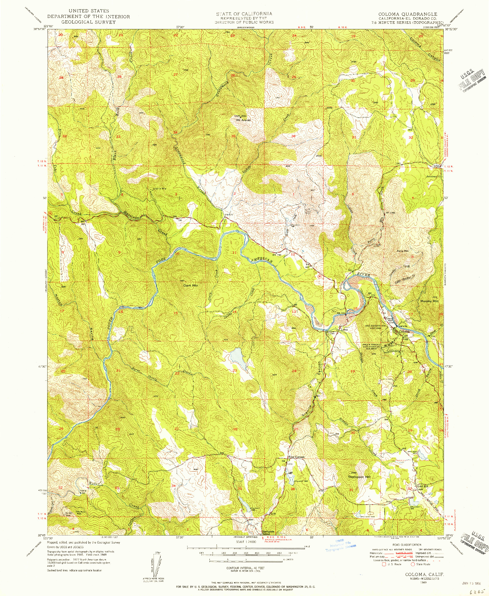 USGS 1:24000-SCALE QUADRANGLE FOR COLOMA, CA 1949