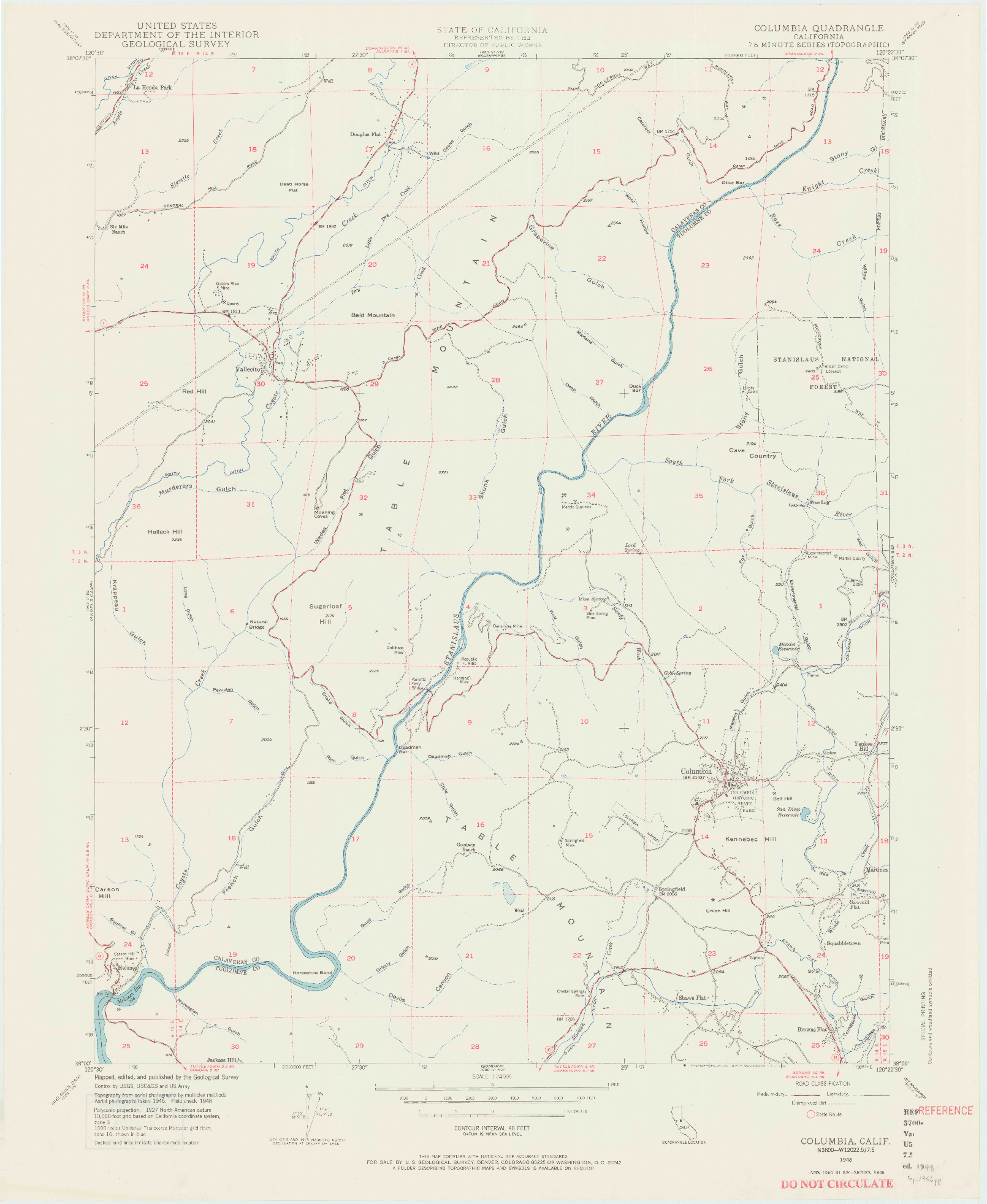 USGS 1:24000-SCALE QUADRANGLE FOR COLUMBIA, CA 1948