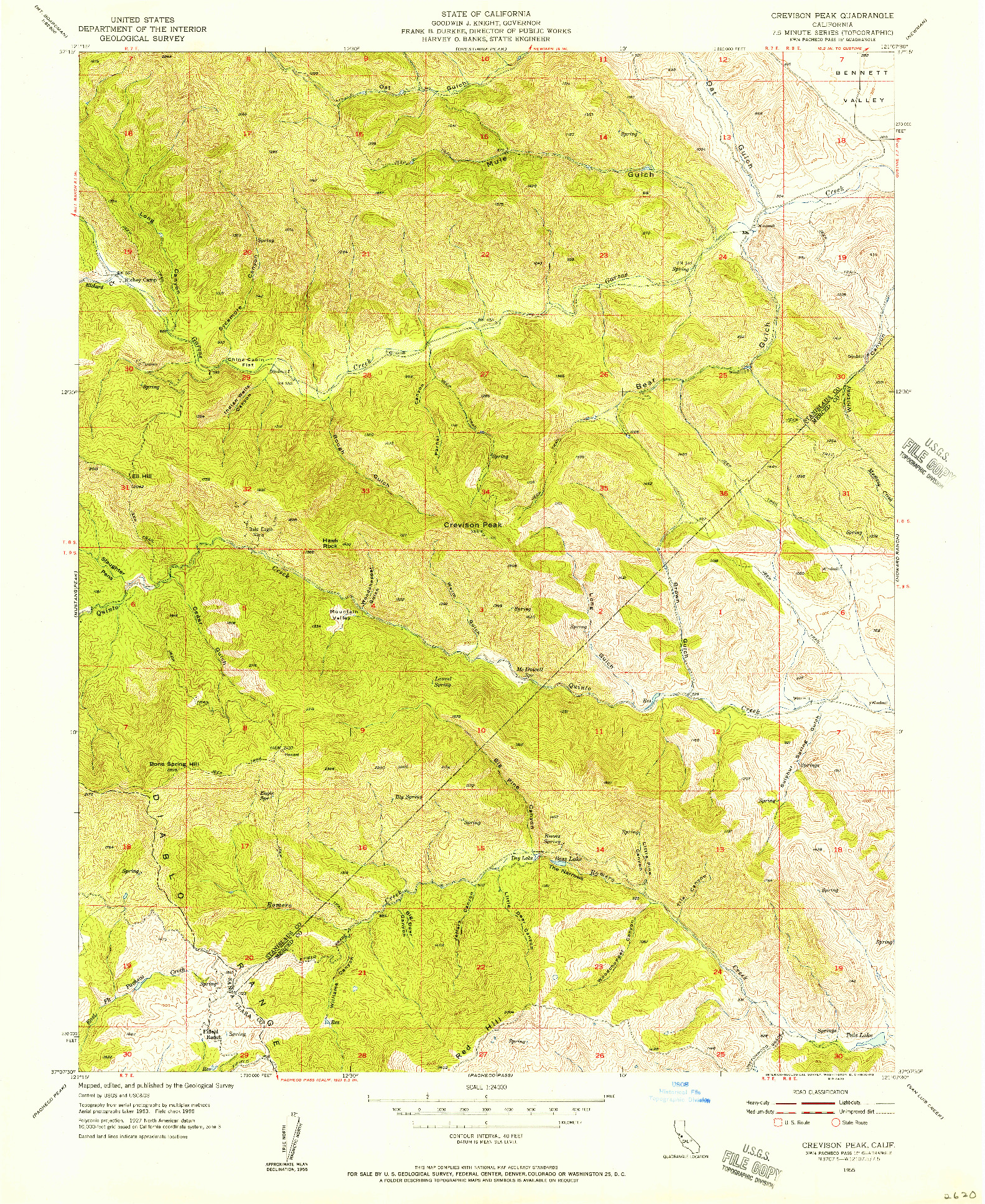 USGS 1:24000-SCALE QUADRANGLE FOR CREVISON PEAK, CA 1955