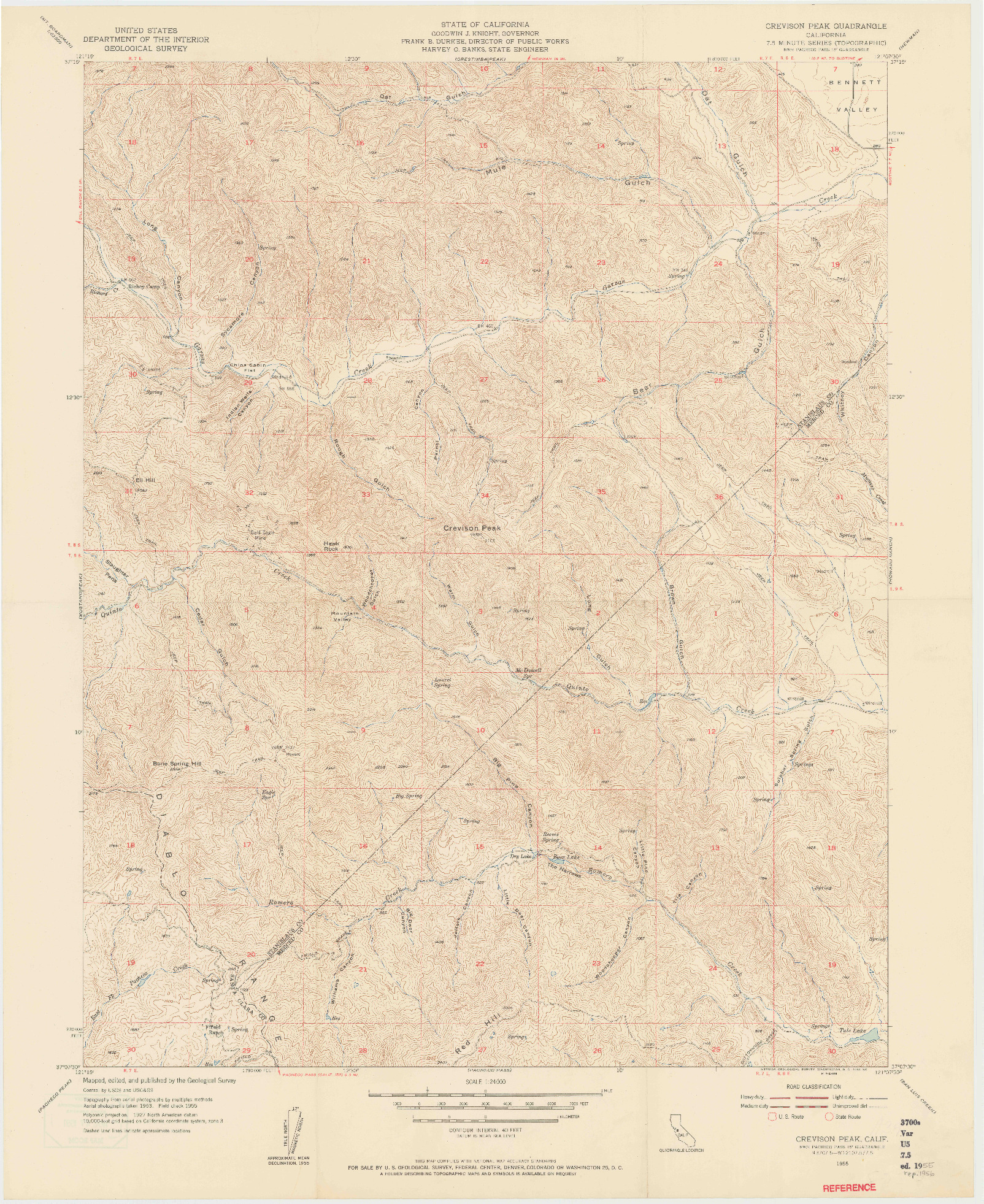 USGS 1:24000-SCALE QUADRANGLE FOR CREVISON PEAK, CA 1955