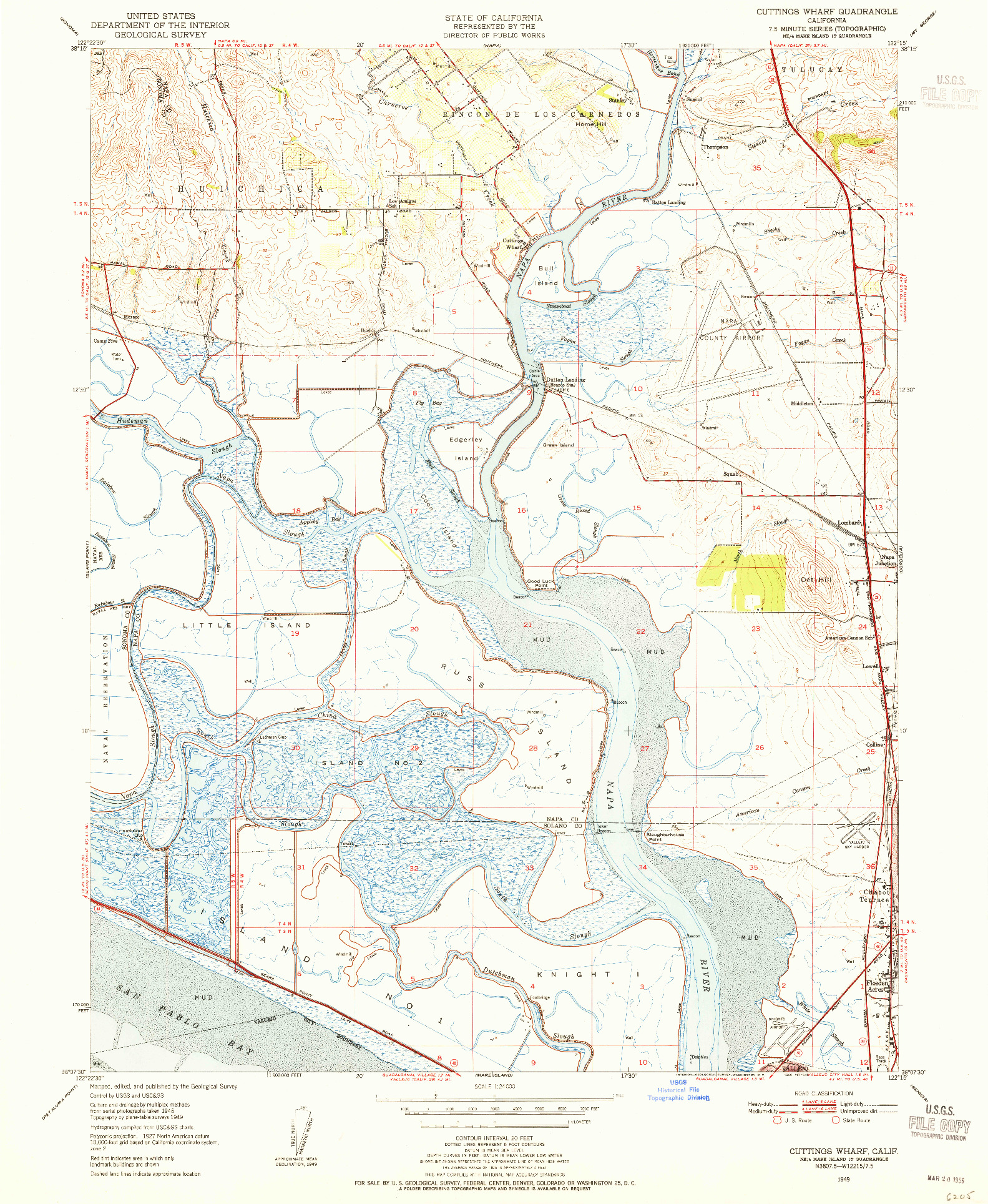 USGS 1:24000-SCALE QUADRANGLE FOR CUTTINGS WHARF, CA 1949