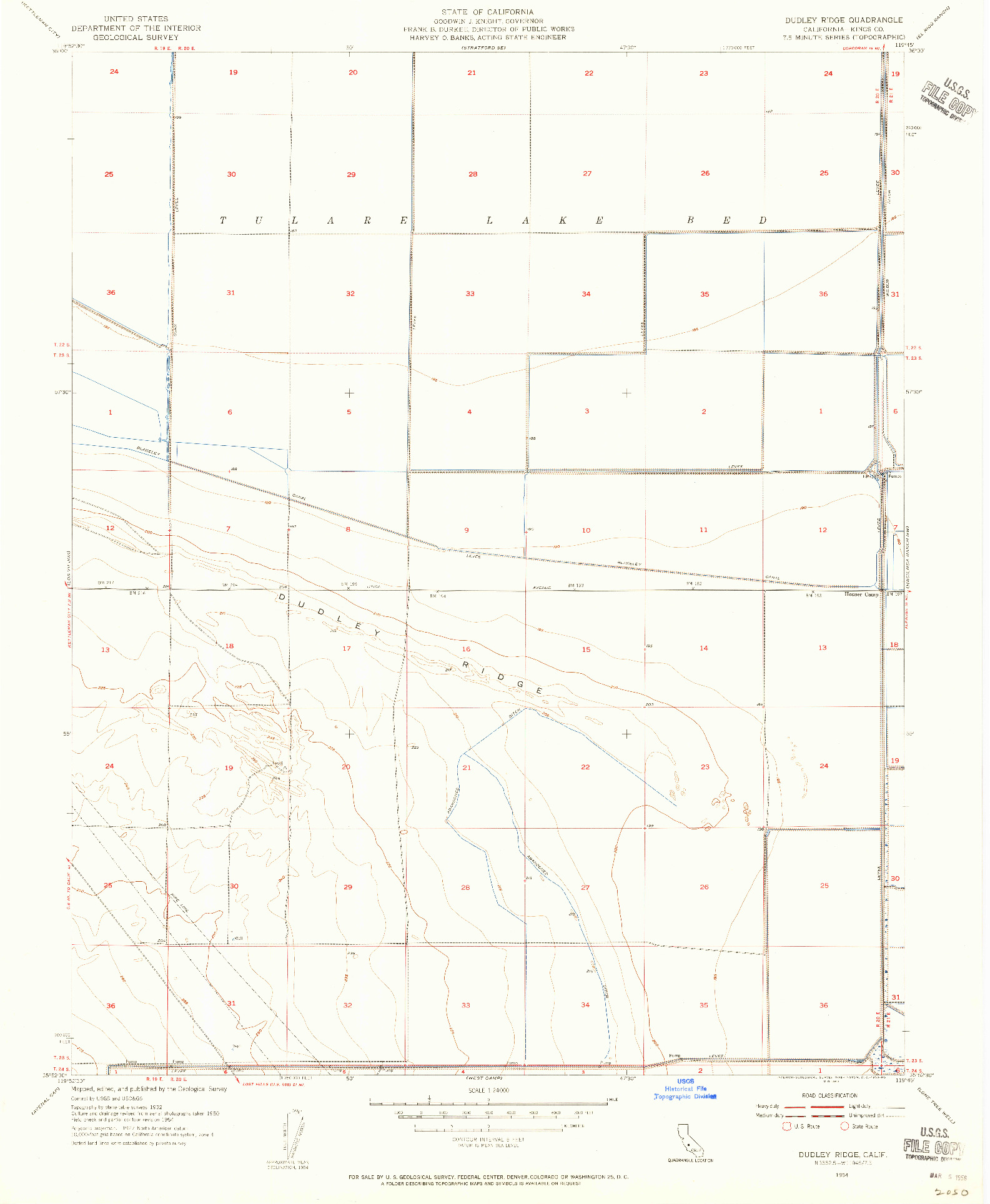 USGS 1:24000-SCALE QUADRANGLE FOR DUDLEY RIDGE, CA 1954