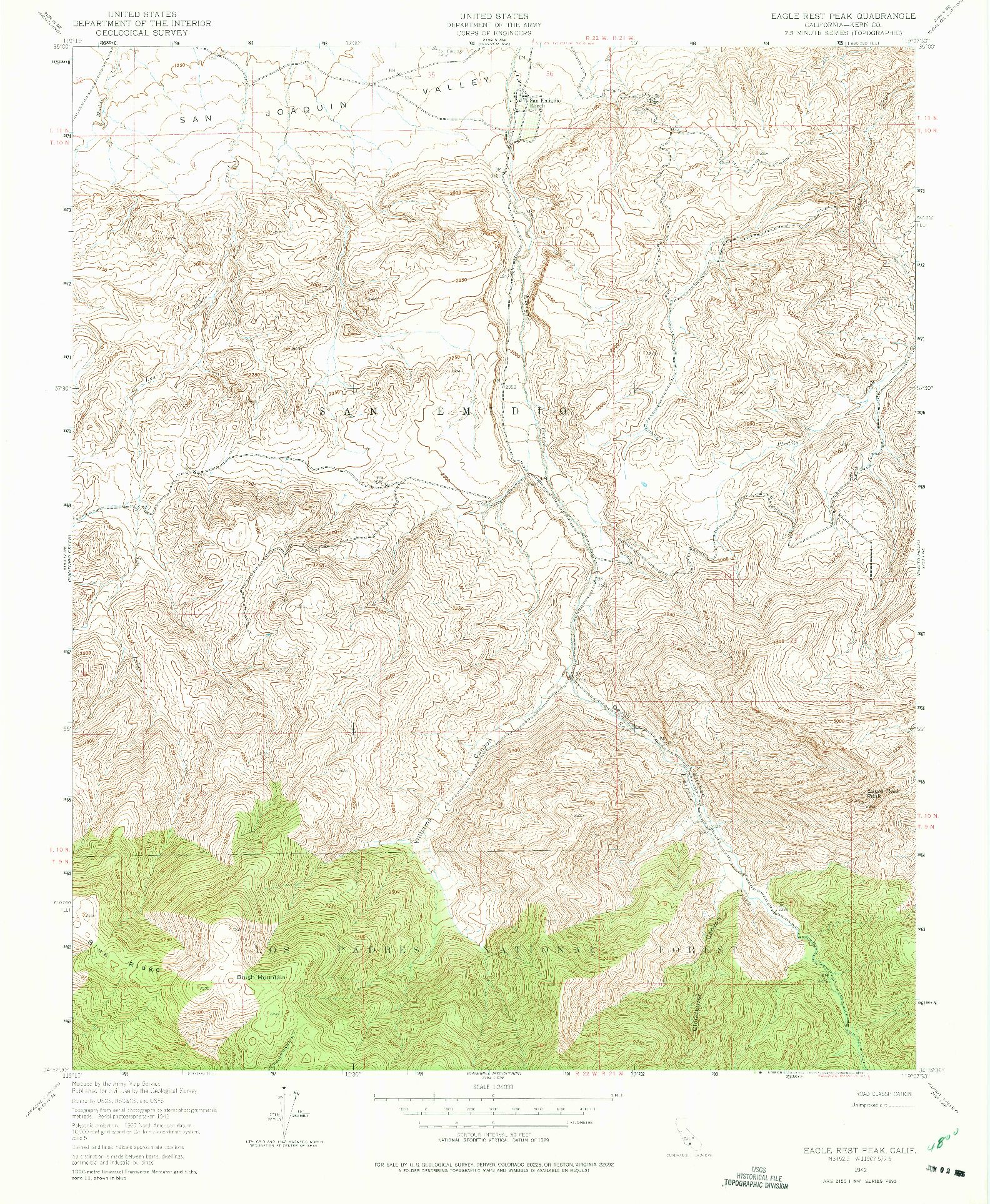 USGS 1:24000-SCALE QUADRANGLE FOR EAGLE REST PEAK, CA 1942