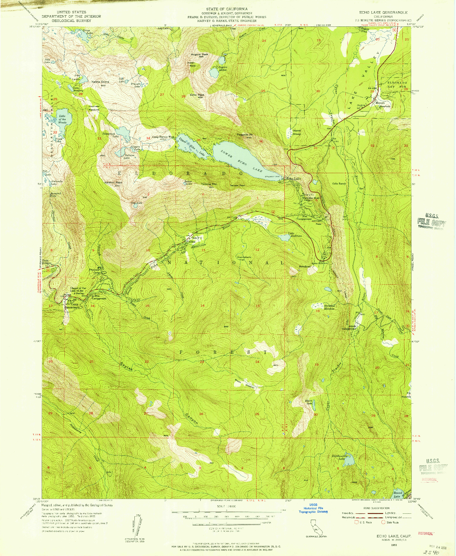 USGS 1:24000-SCALE QUADRANGLE FOR ECHO LAKE, CA 1955