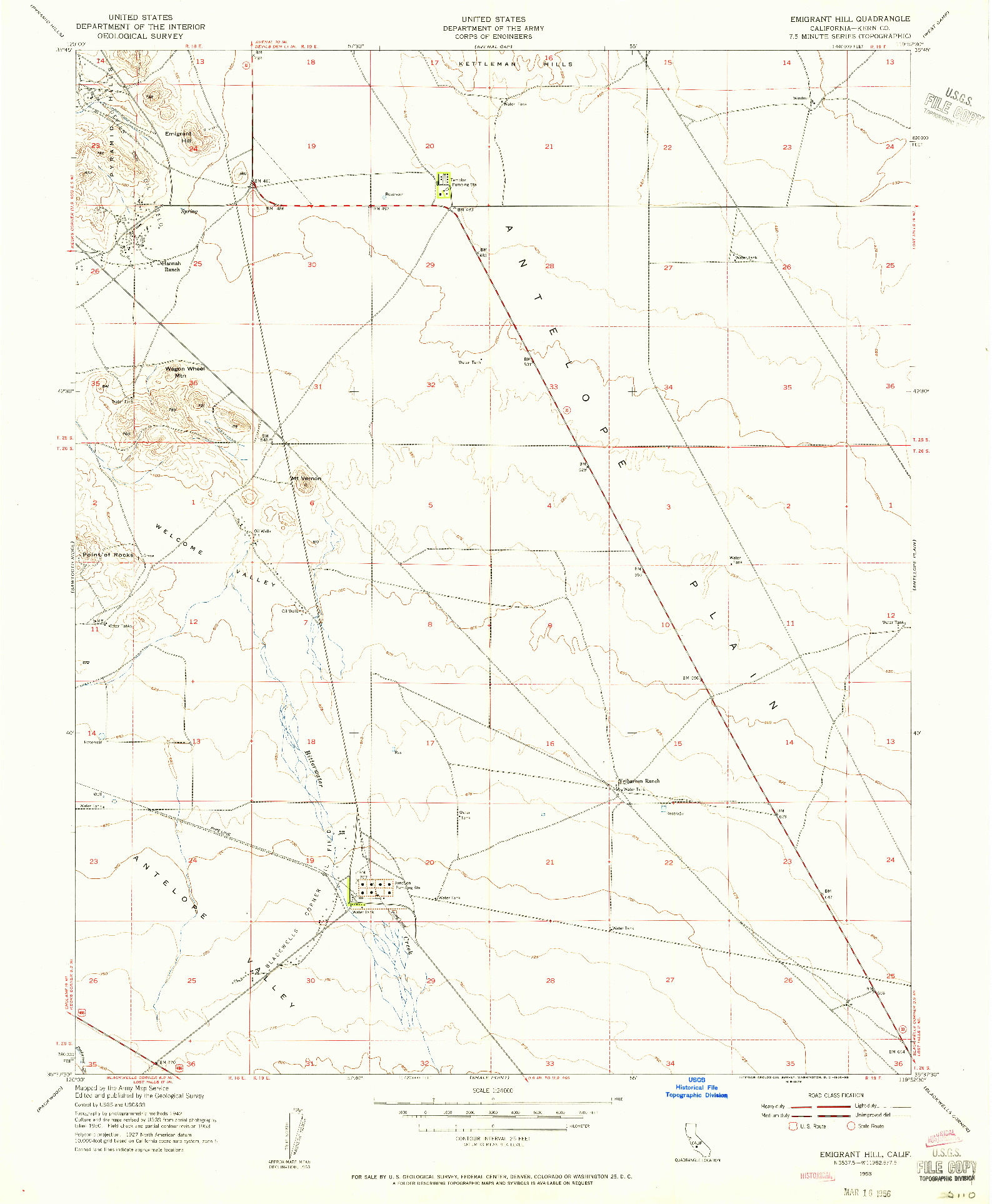 USGS 1:24000-SCALE QUADRANGLE FOR EMIGRANT HILL, CA 1953