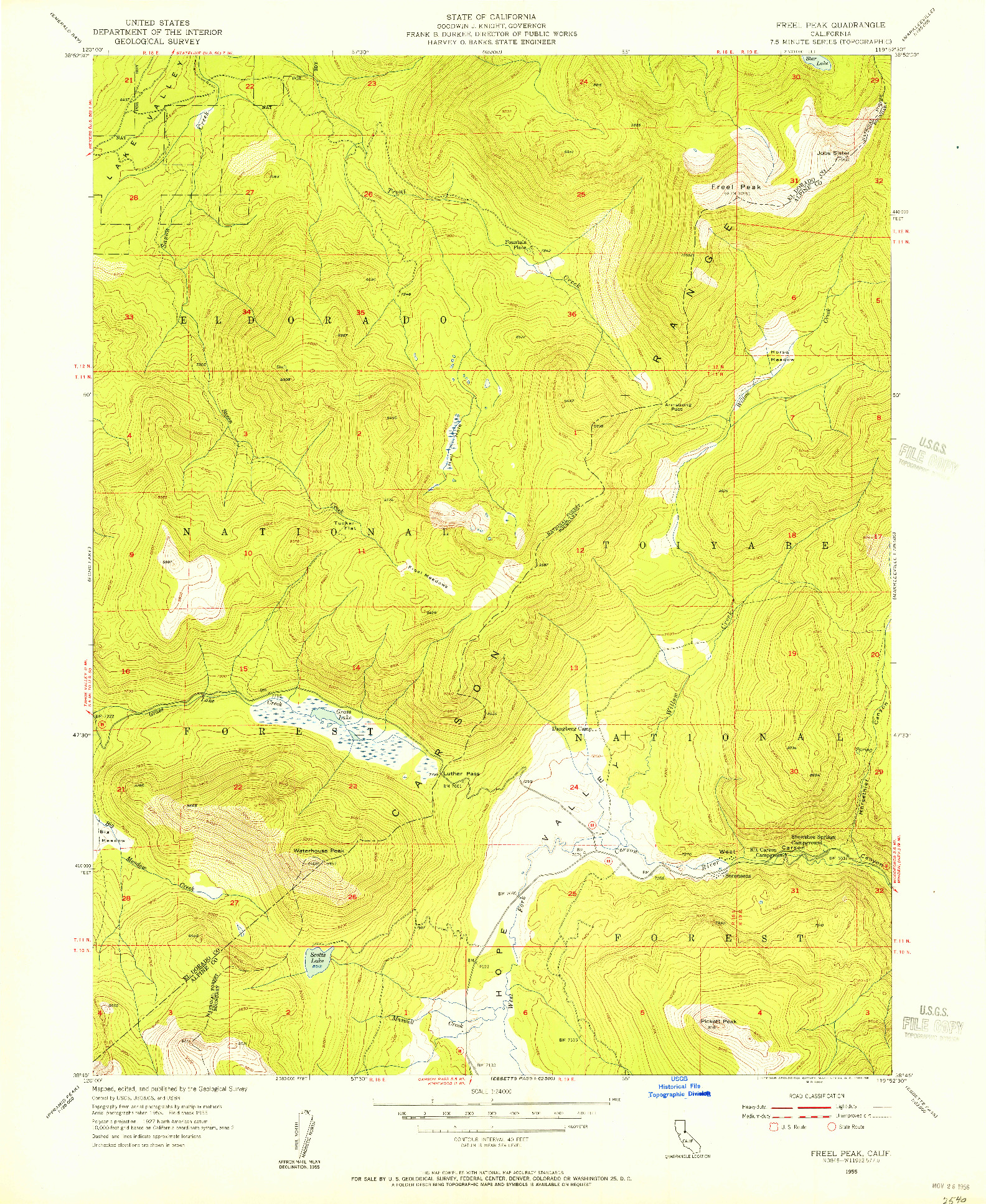 USGS 1:24000-SCALE QUADRANGLE FOR FREEL PEAK, CA 1955