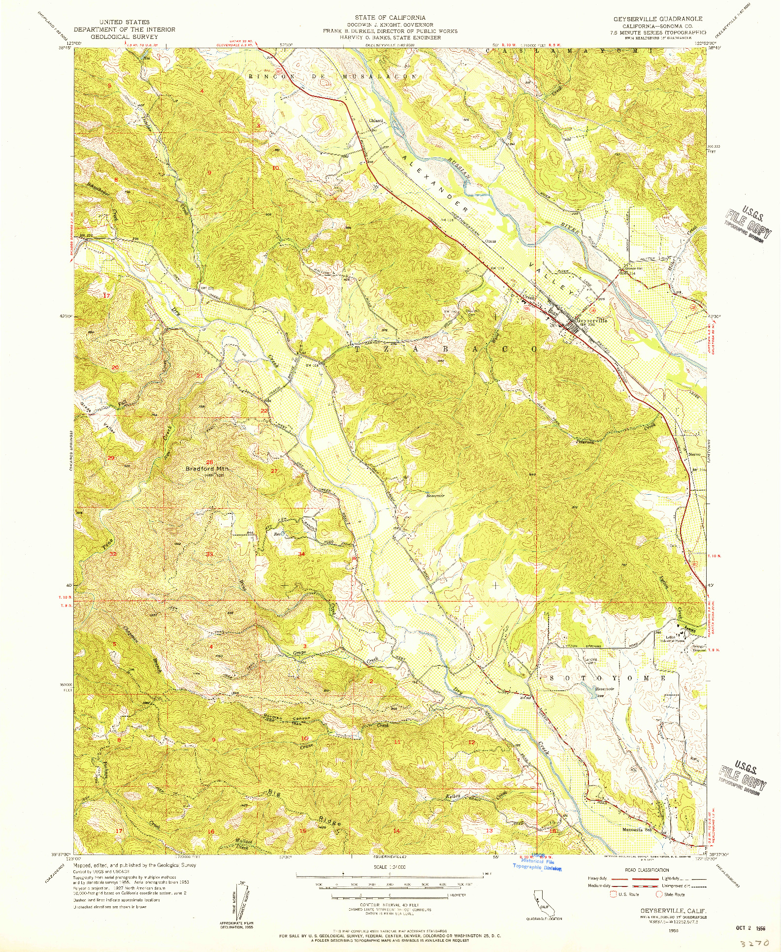 USGS 1:24000-SCALE QUADRANGLE FOR GEYSERVILLE, CA 1955