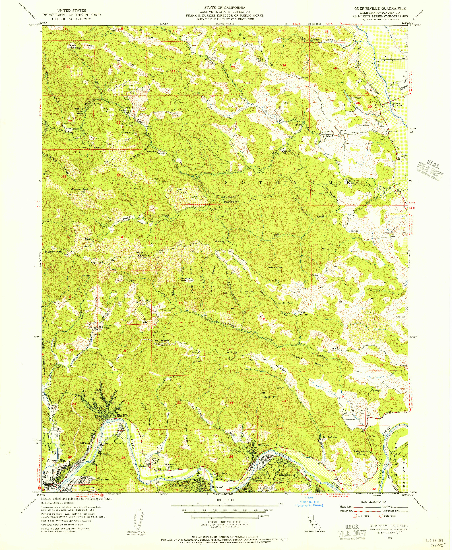 USGS 1:24000-SCALE QUADRANGLE FOR GUERNEVILLE, CA 1955