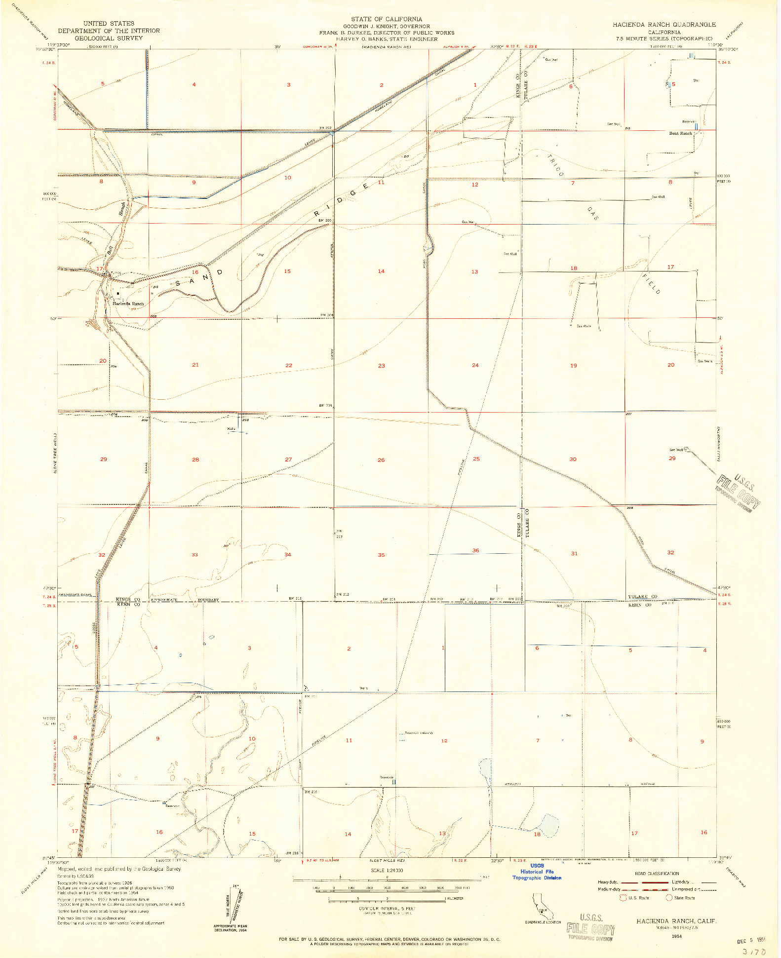 USGS 1:24000-SCALE QUADRANGLE FOR HACIENDA RANCH, CA 1954