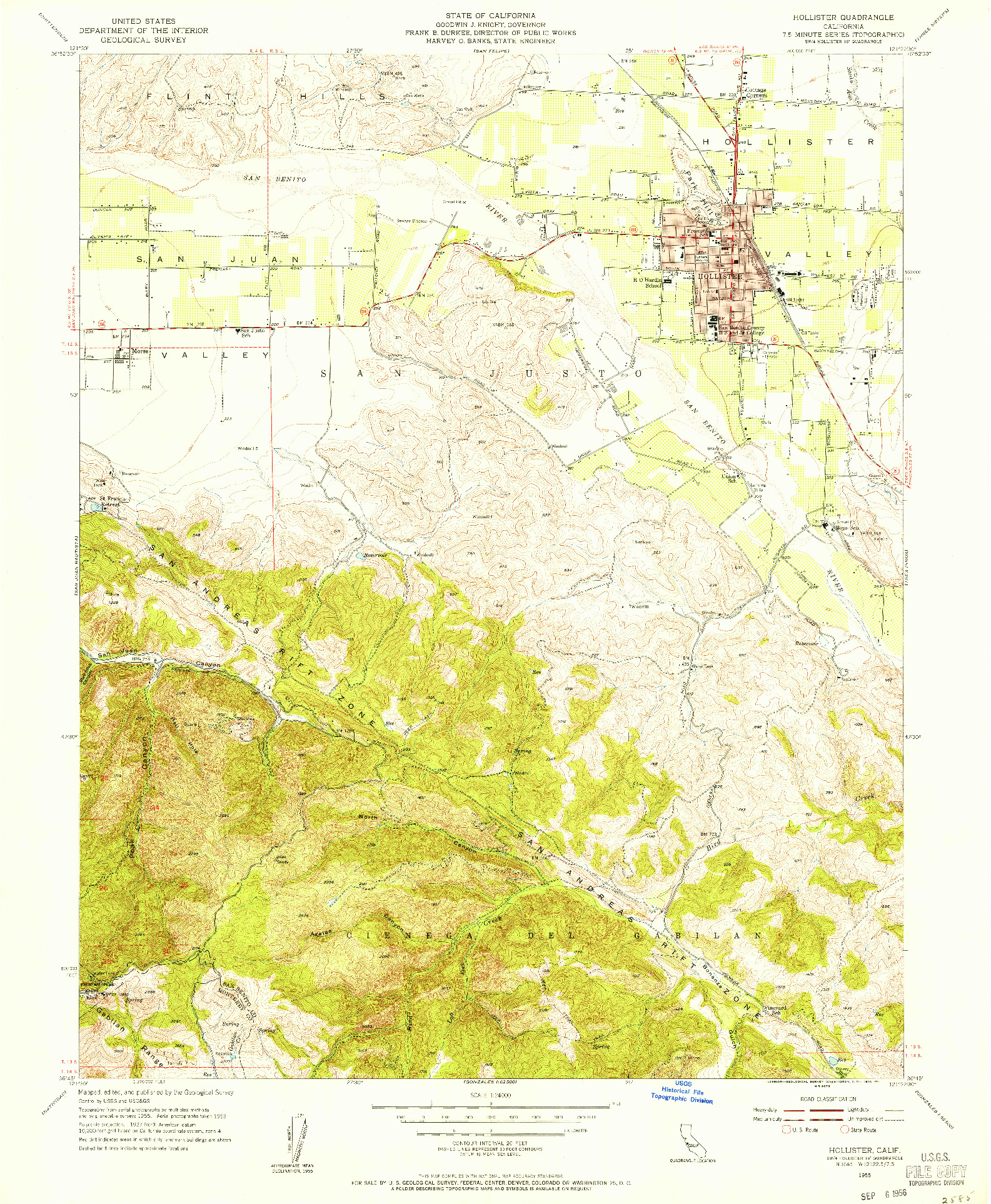 USGS 1:24000-SCALE QUADRANGLE FOR HOLLISTER, CA 1955