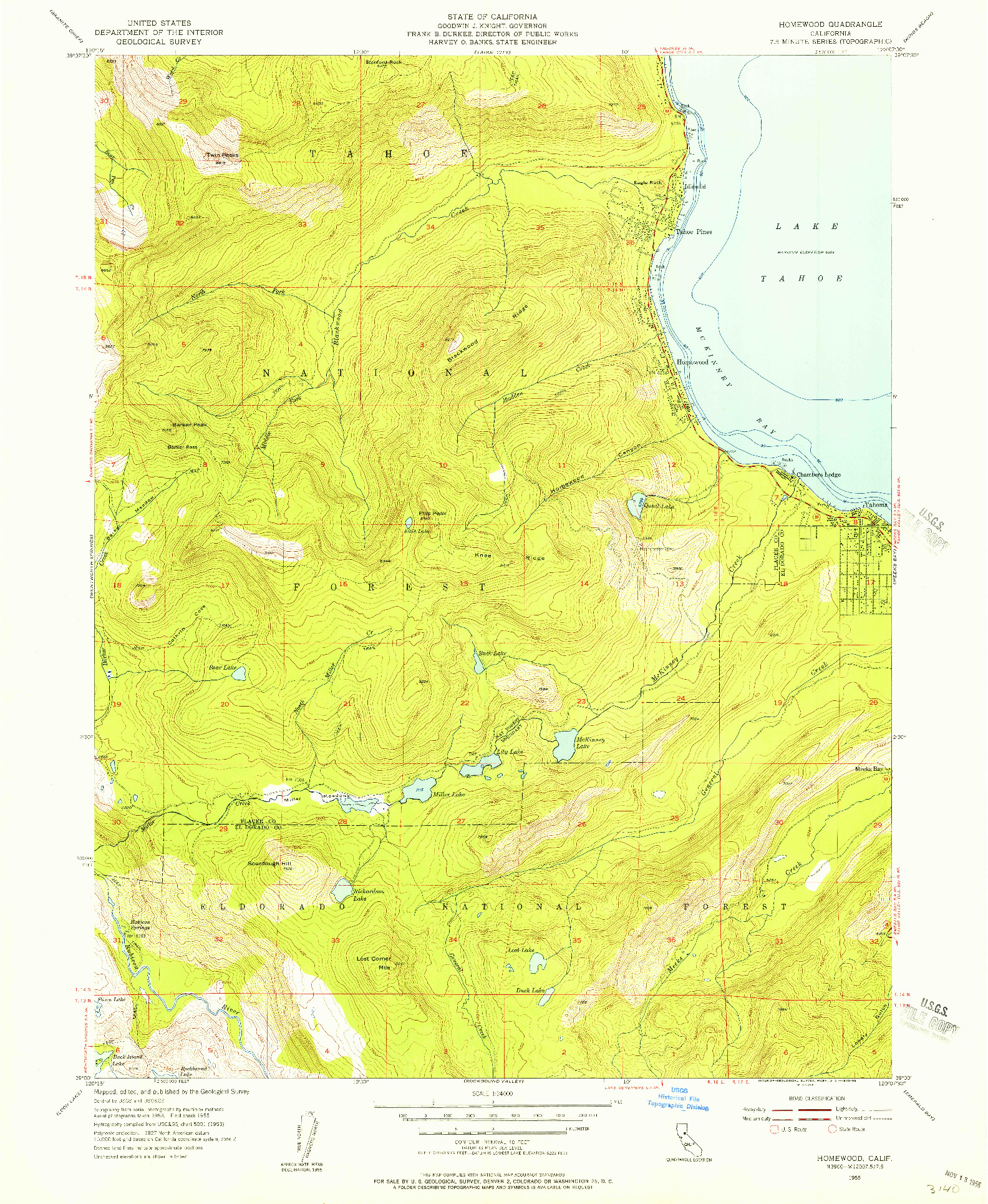 USGS 1:24000-SCALE QUADRANGLE FOR HOMEWOOD, CA 1955