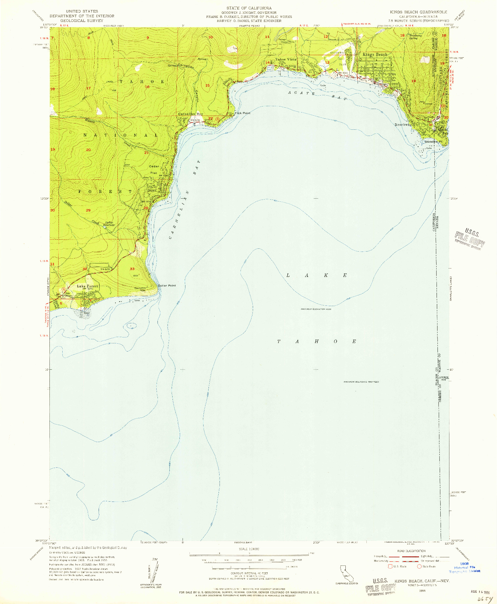 USGS 1:24000-SCALE QUADRANGLE FOR KINGS BEACH, CA 1955