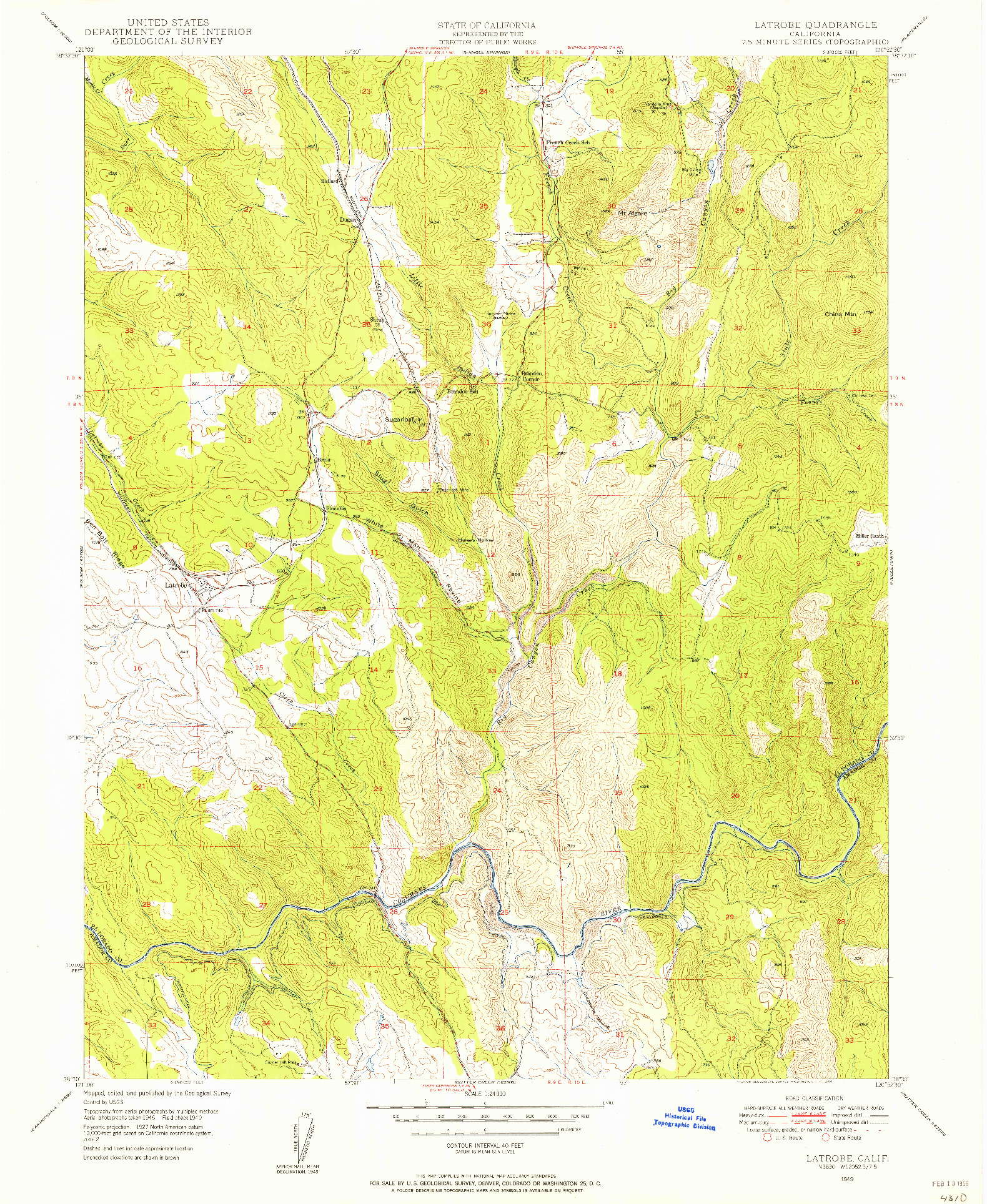 USGS 1:24000-SCALE QUADRANGLE FOR LATROBE, CA 1949