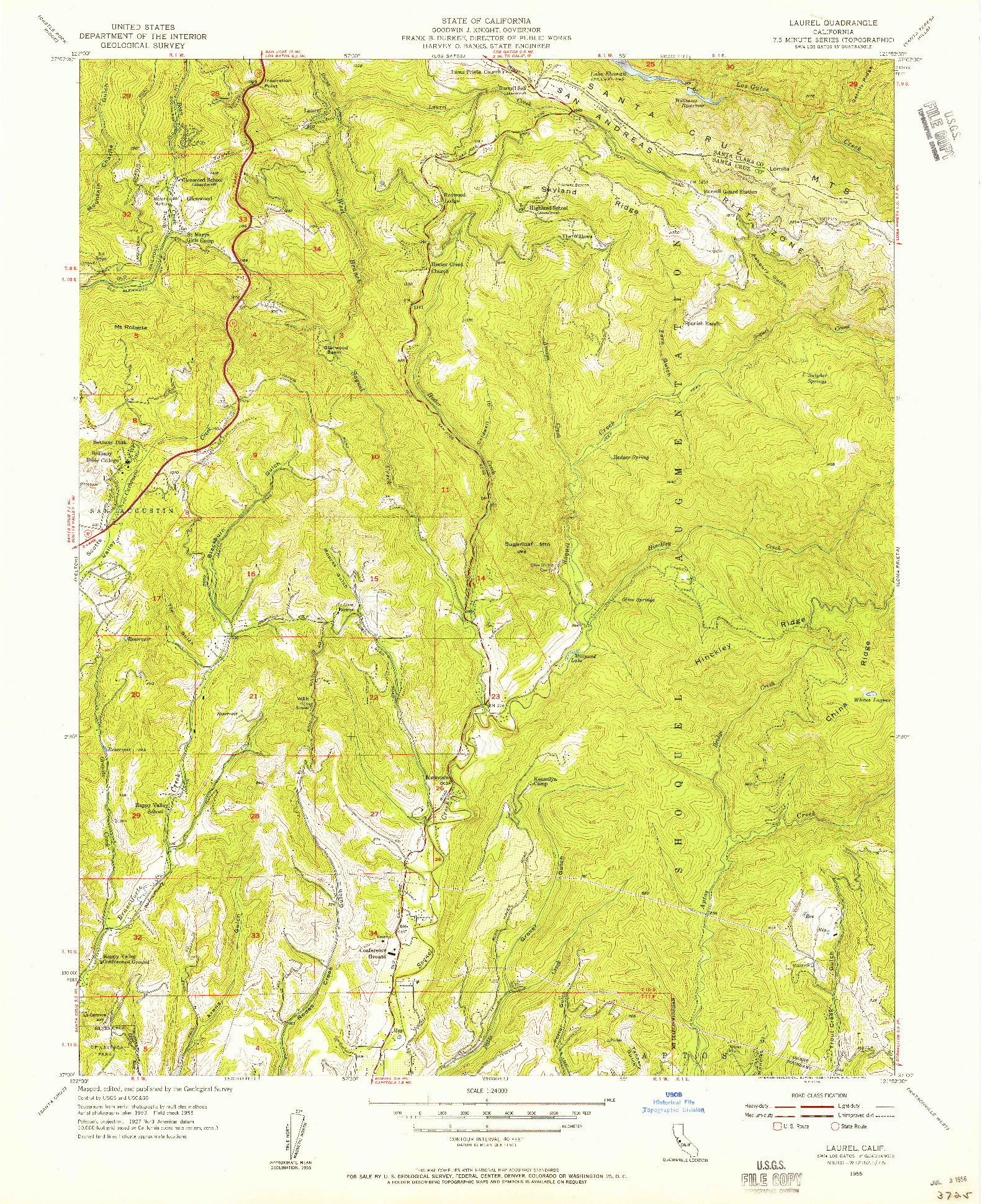 USGS 1:24000-SCALE QUADRANGLE FOR LAUREL, CA 1955