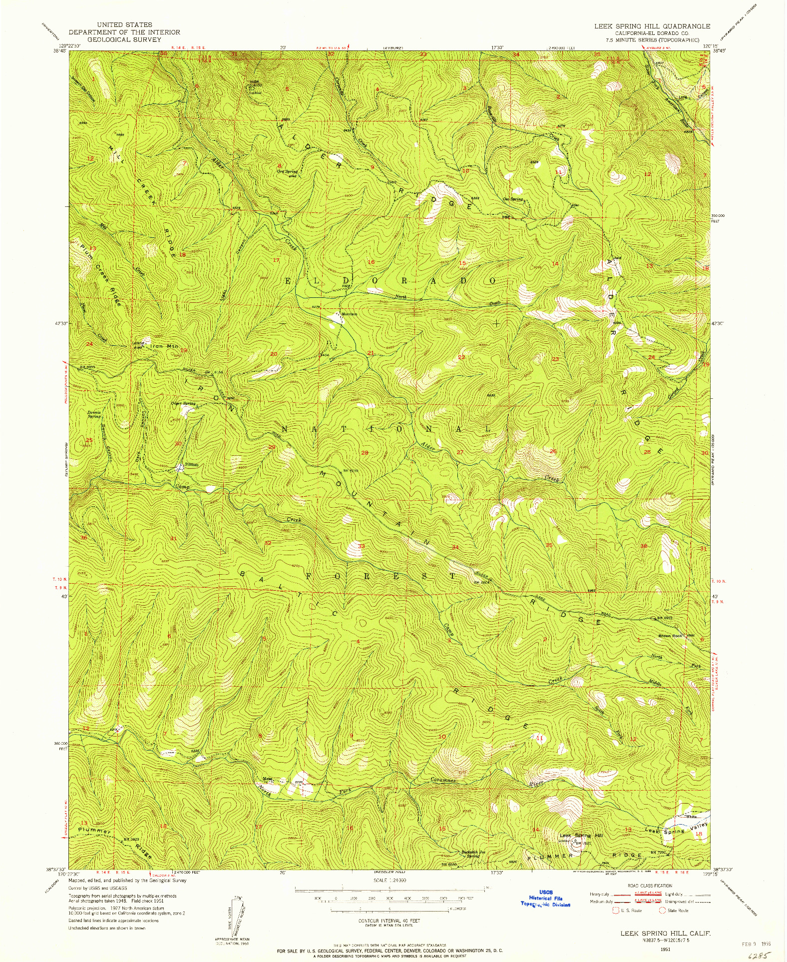USGS 1:24000-SCALE QUADRANGLE FOR LEEK SPRING HILL, CA 1951