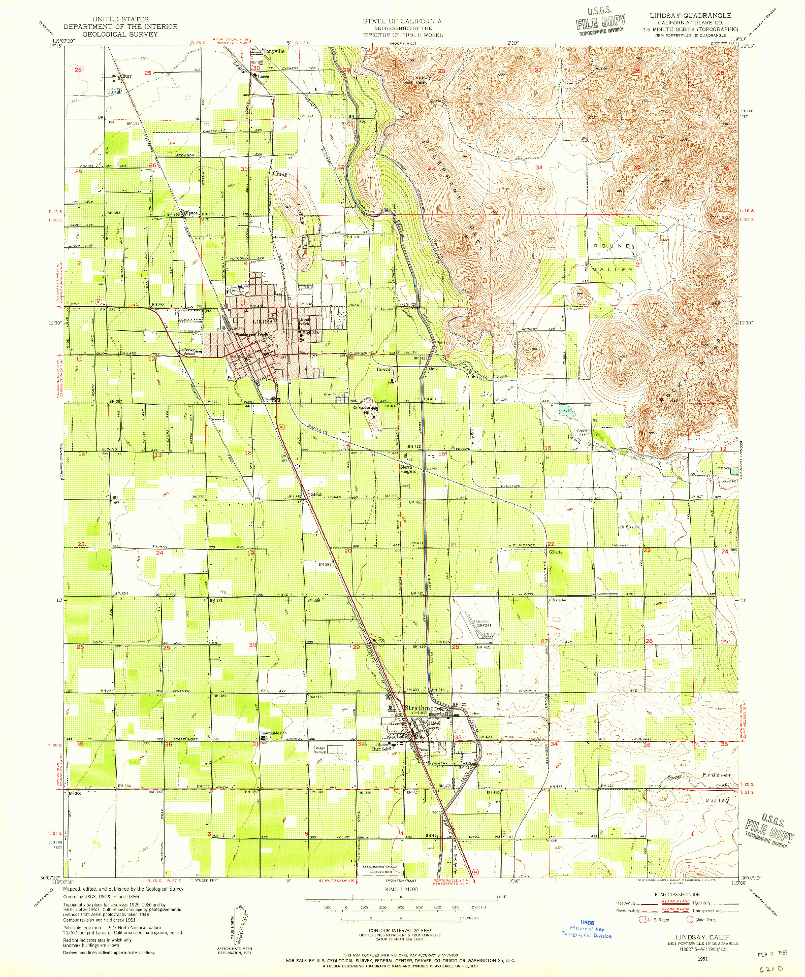USGS 1:24000-SCALE QUADRANGLE FOR LINDSAY, CA 1951