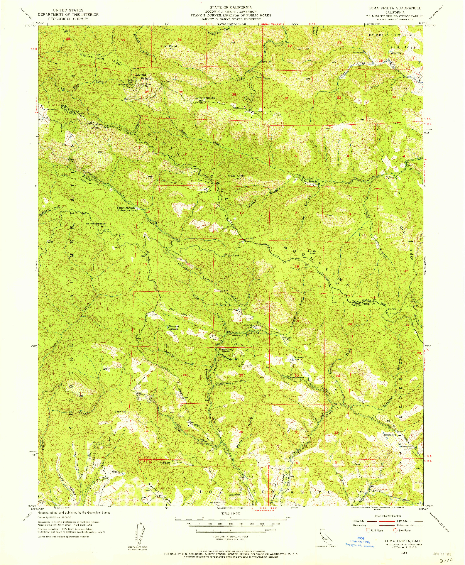 USGS 1:24000-SCALE QUADRANGLE FOR LOMA PRIETA, CA 1955