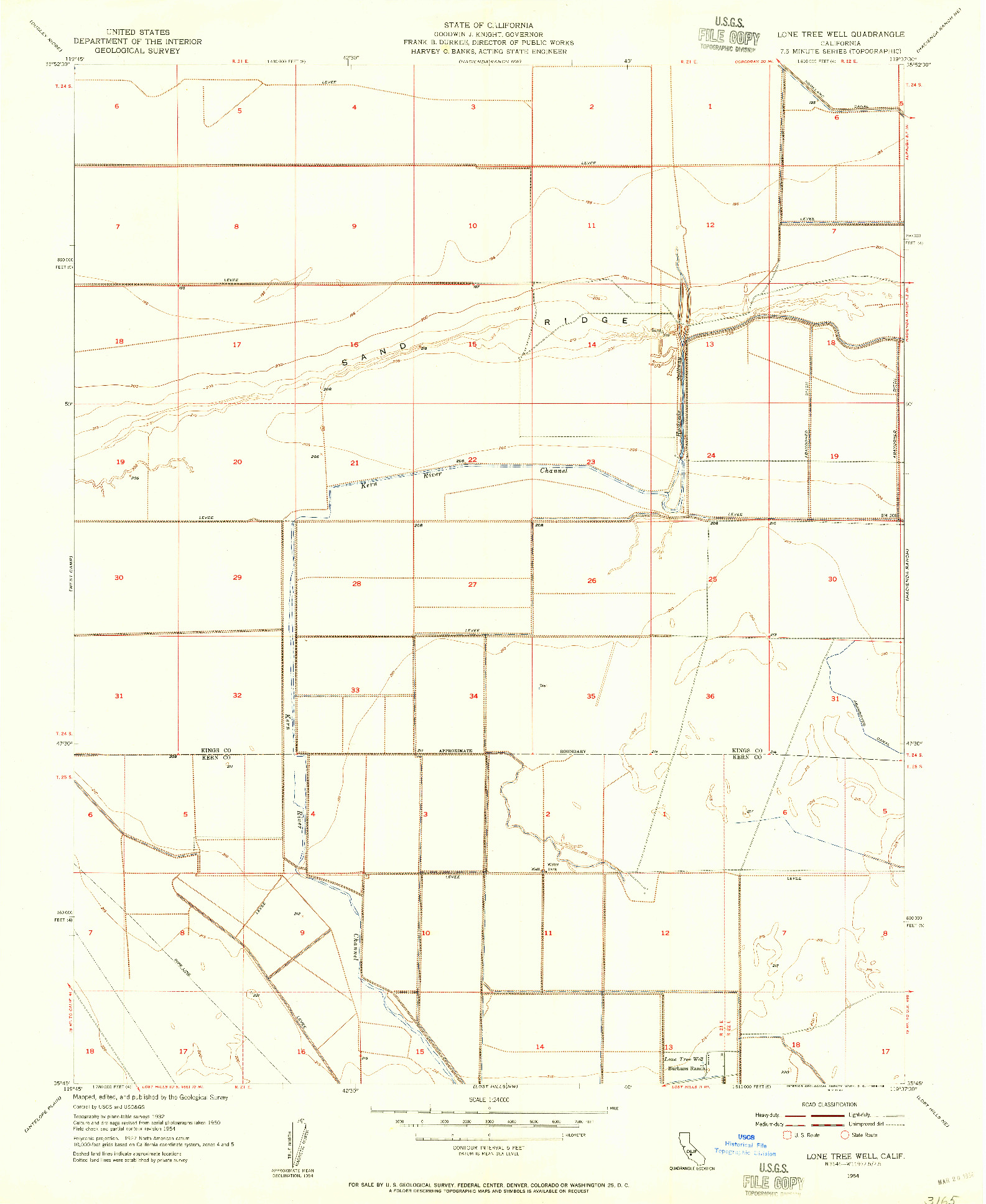USGS 1:24000-SCALE QUADRANGLE FOR LONE TREE WELL, CA 1954