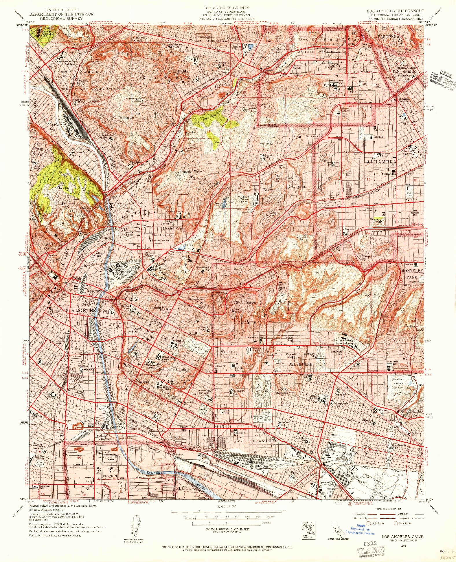 USGS 1:24000-SCALE QUADRANGLE FOR LOS ANGELES, CA 1953