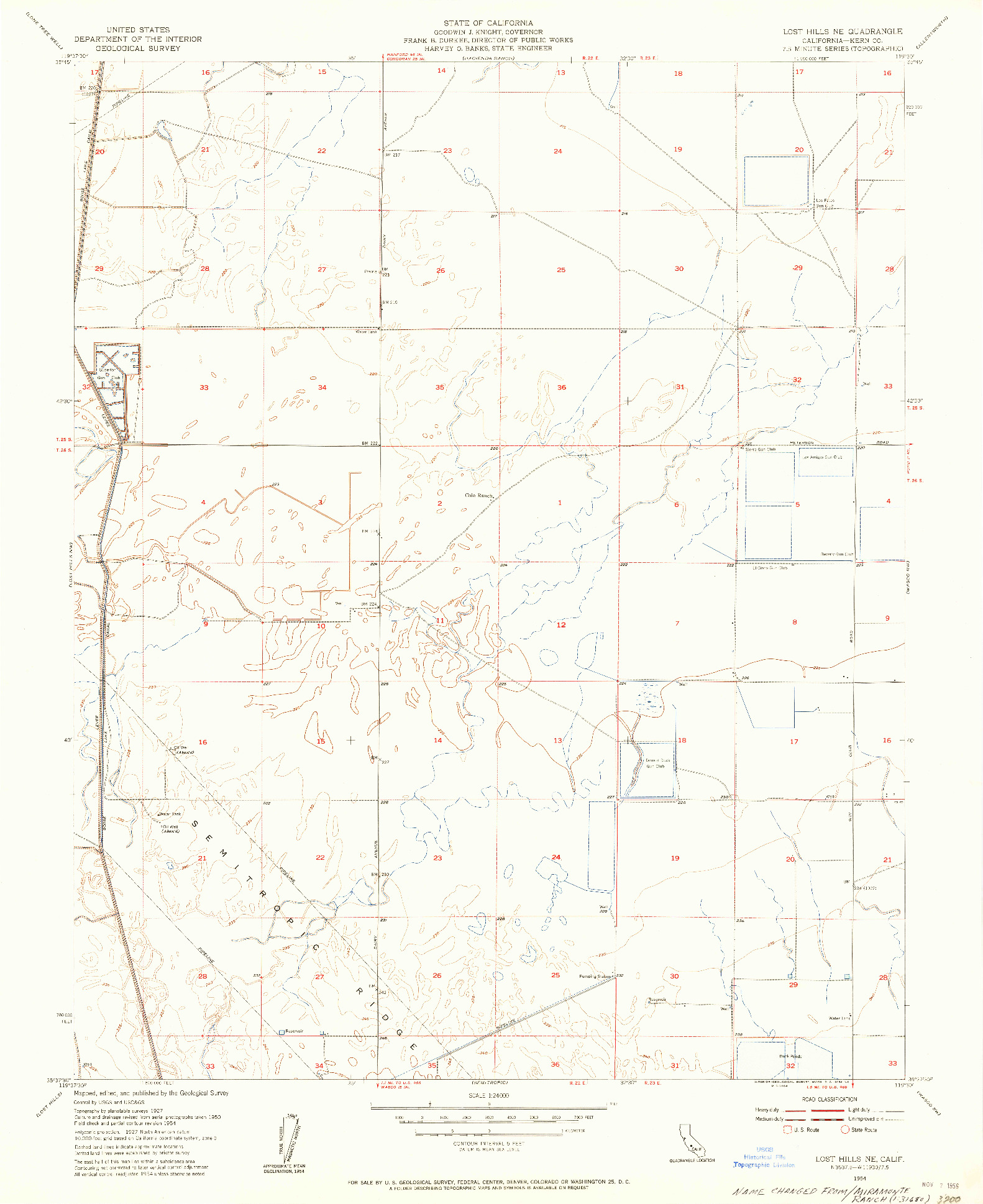 USGS 1:24000-SCALE QUADRANGLE FOR LOST HILLS NE, CA 1954