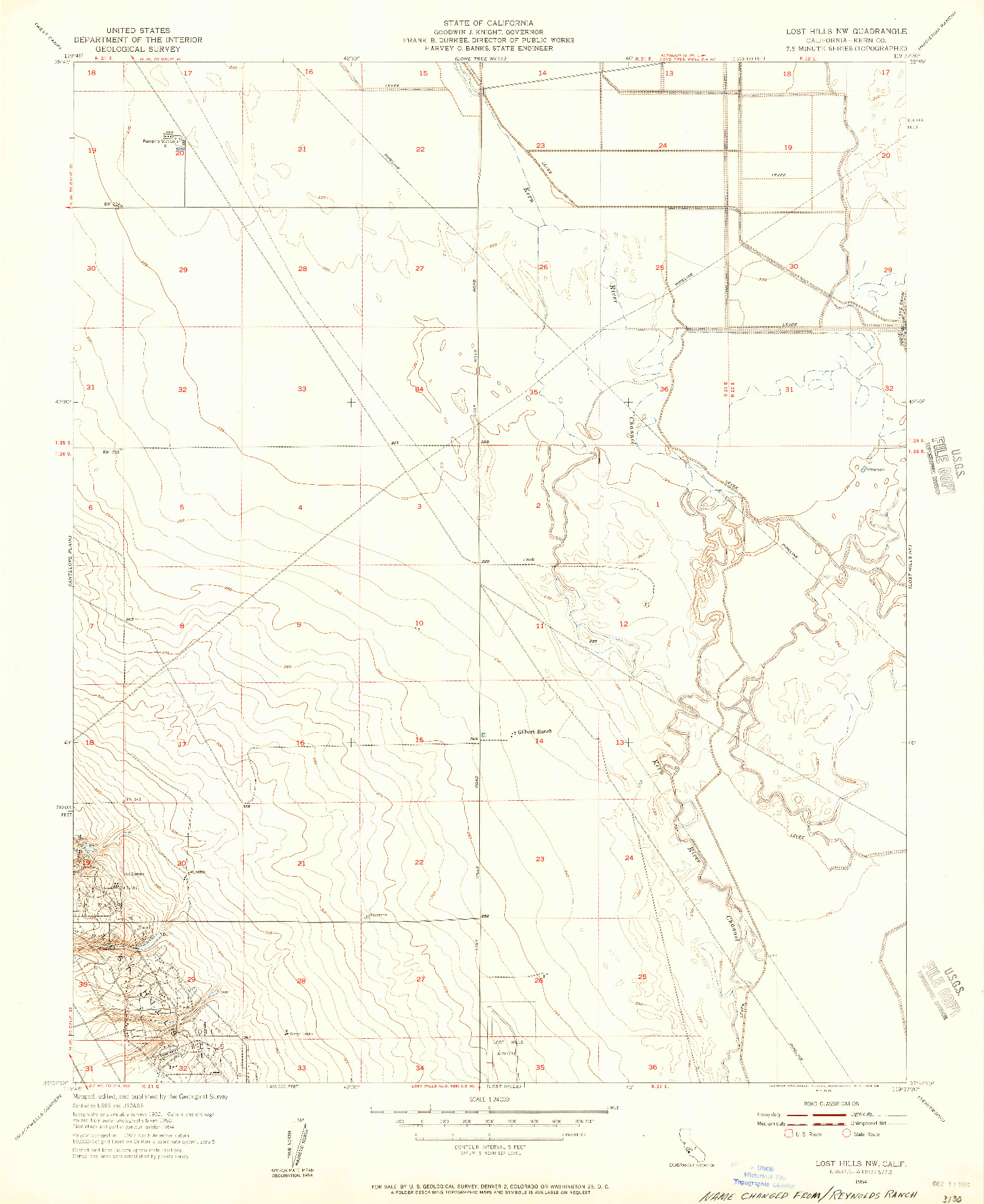 USGS 1:24000-SCALE QUADRANGLE FOR LOST HILLS NW, CA 1954