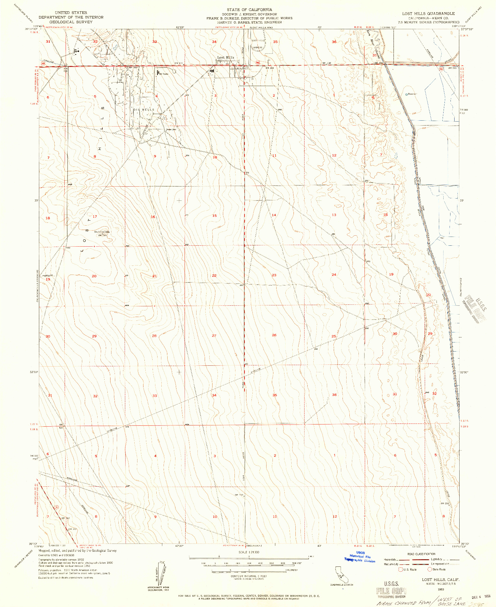 USGS 1:24000-SCALE QUADRANGLE FOR LOST HILLS, CA 1953